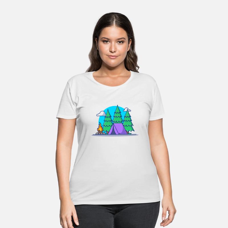 Camping Tents With Campfire In Forest