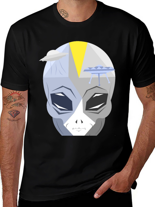 Alien Head Graphic T-Shirt - Black Short Sleeve Tee