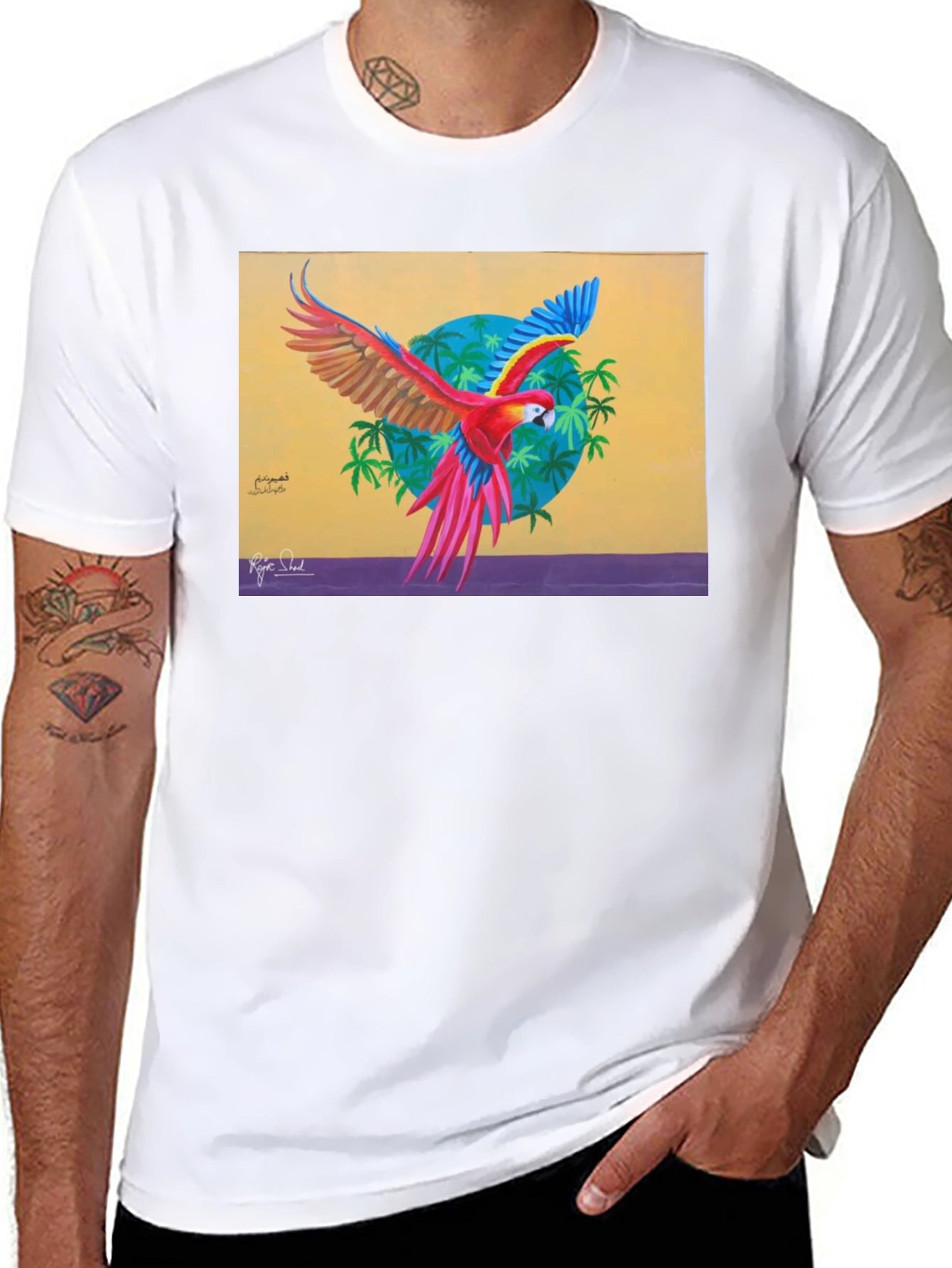 Tropical Parrot Graphic Tee - Vivid Art Print