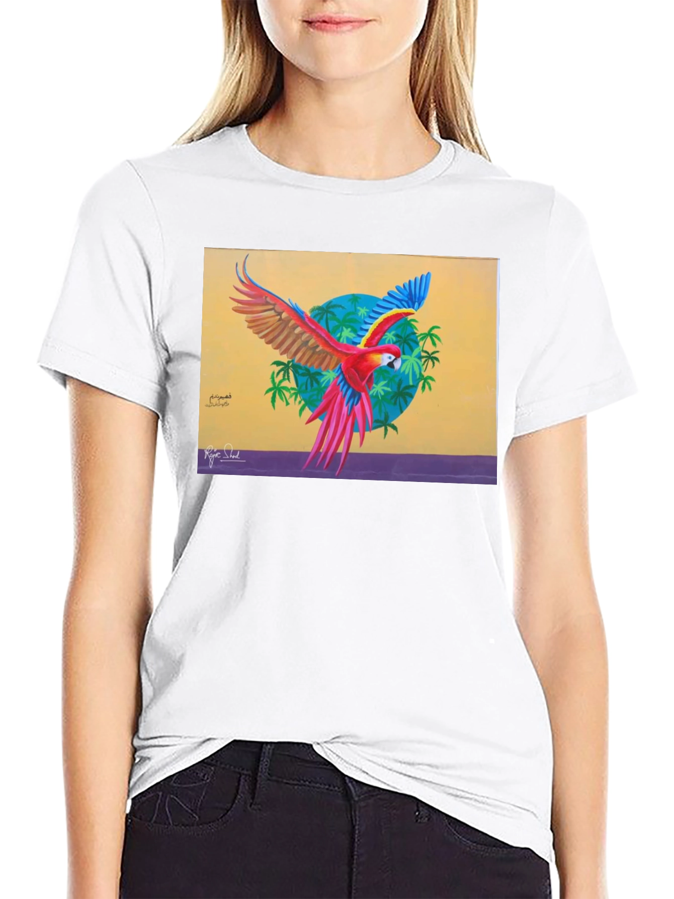 Tropical Parrot Graphic Tee - Vivid Art Print