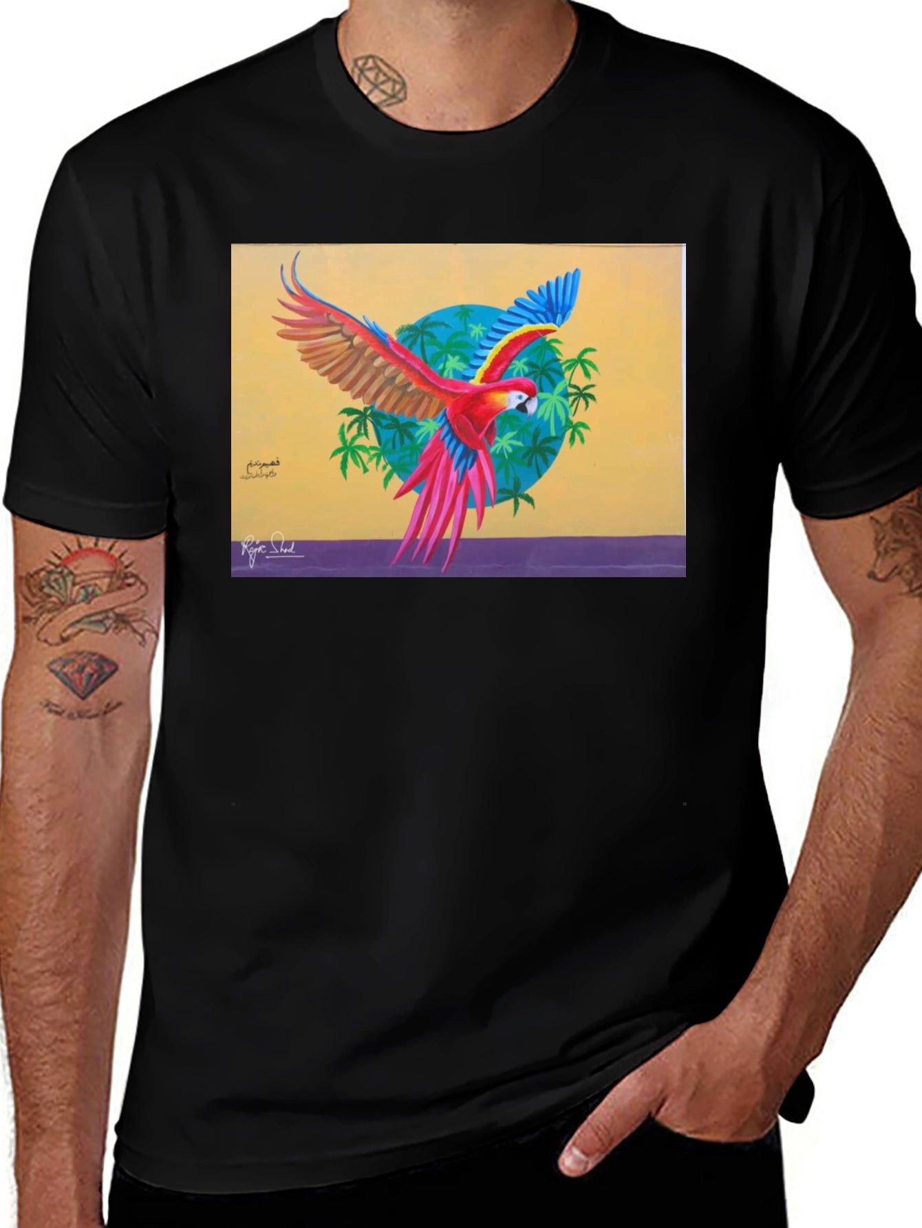 Tropical Parrot Graphic Tee - Vivid Art Print