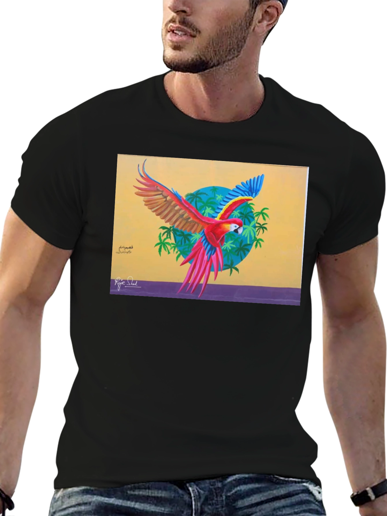 Tropical Parrot Graphic Tee - Vivid Art Print