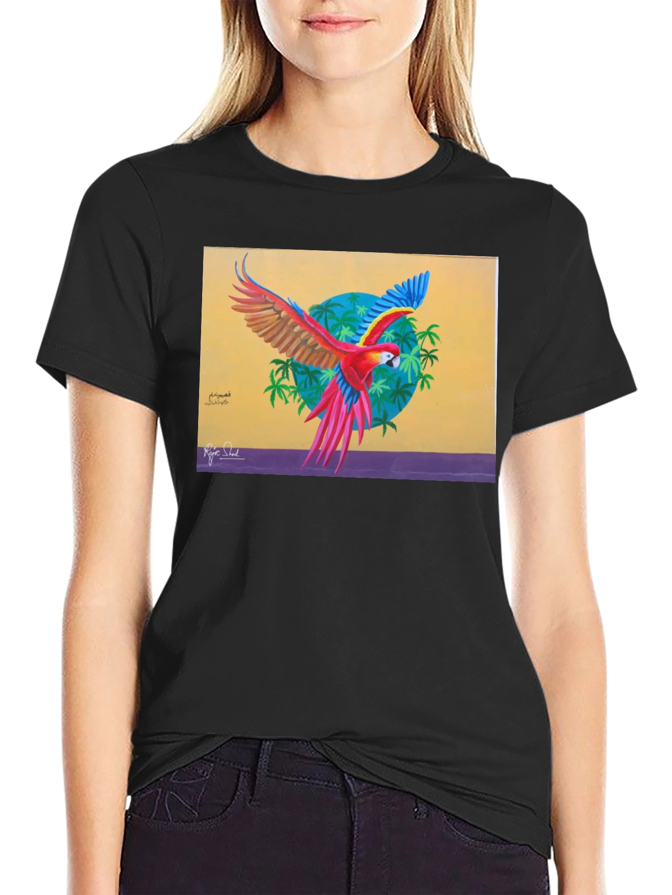 Tropical Parrot Graphic Tee - Vivid Art Print