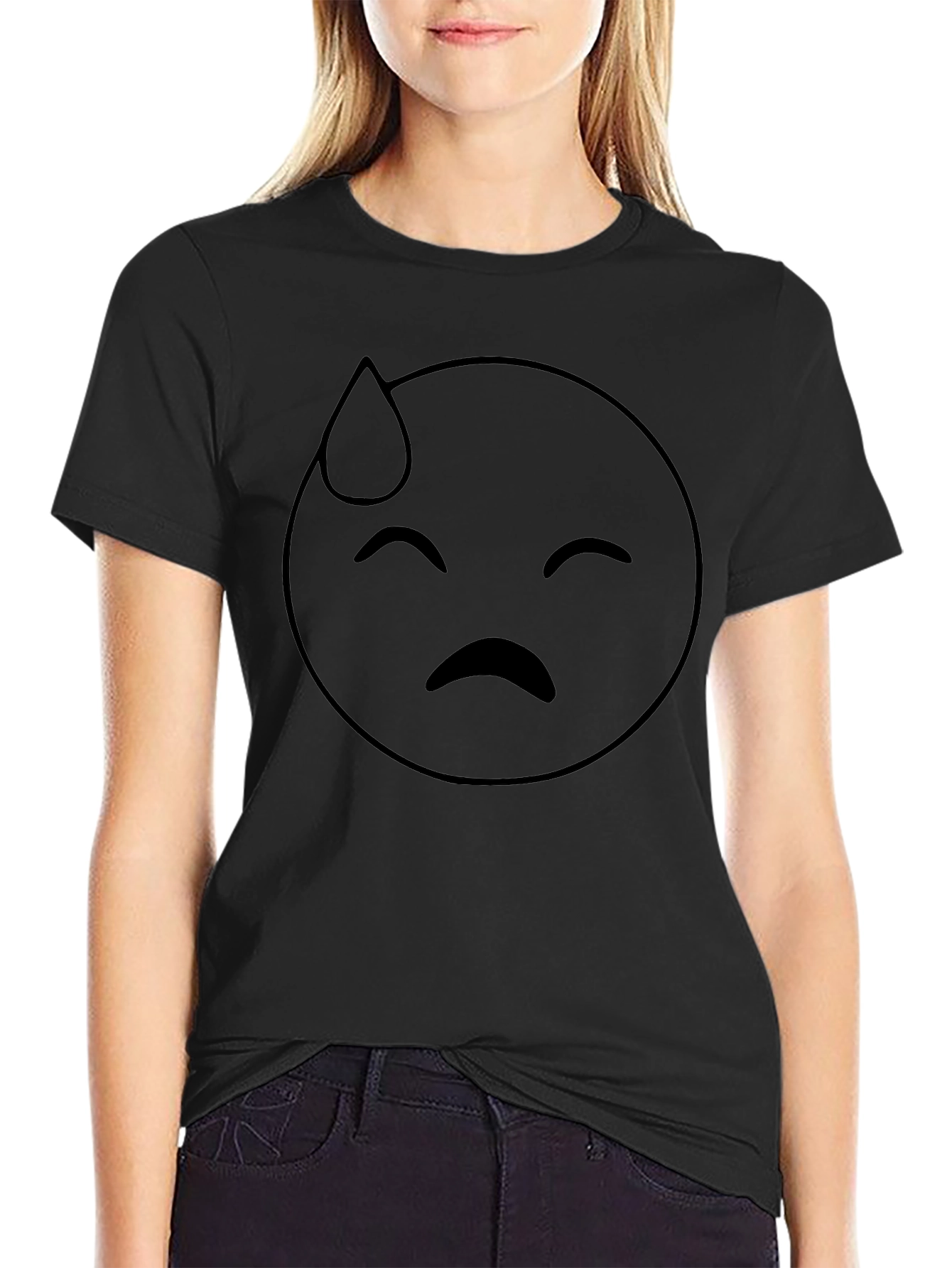 Black Emoji Sweat Drop Graphic Tee