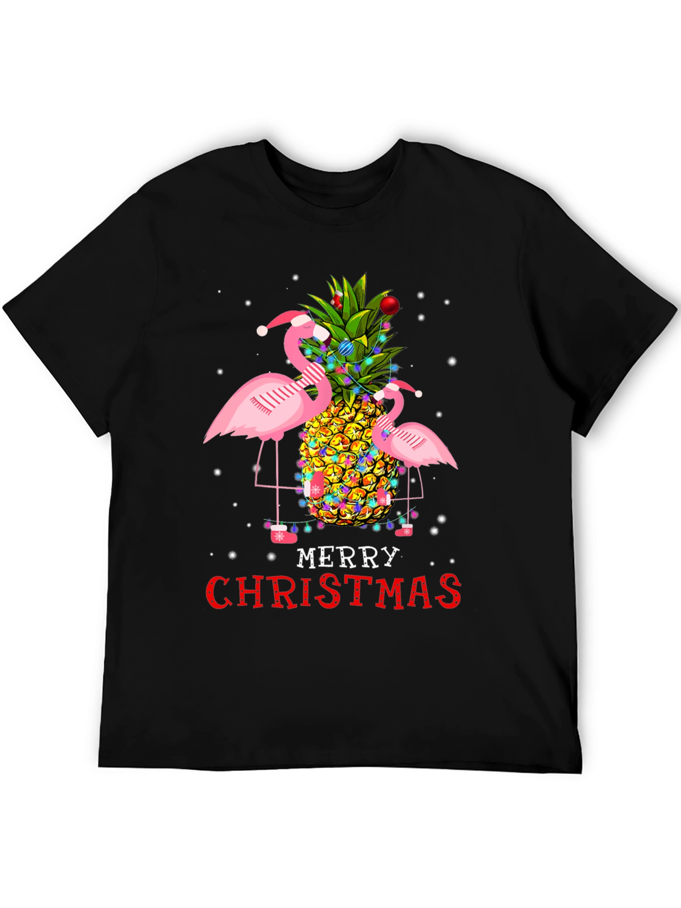 Flamingo Pineapple Merry Christmas Graphic Tee