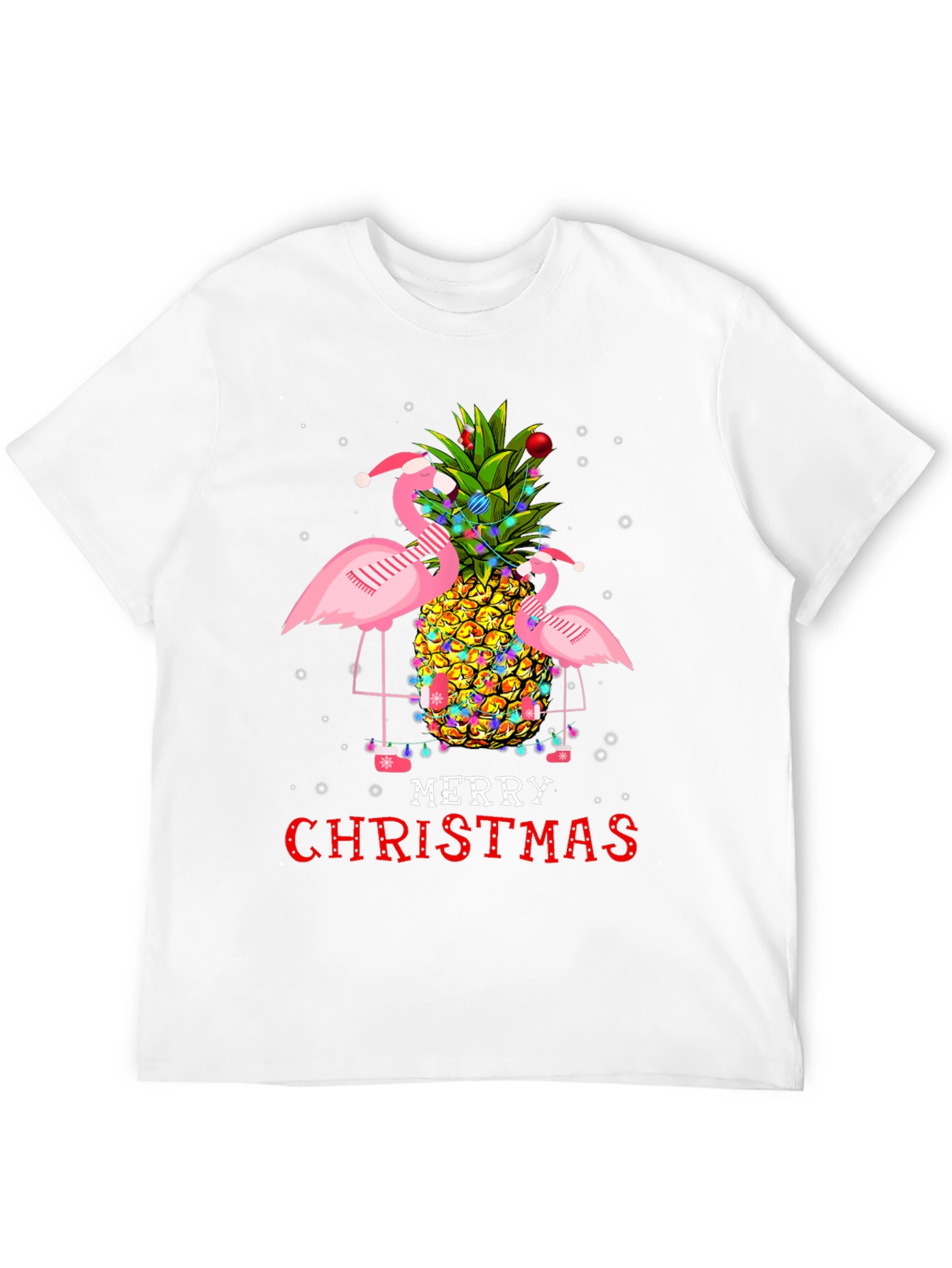 Flamingo Pineapple Merry Christmas Graphic Tee