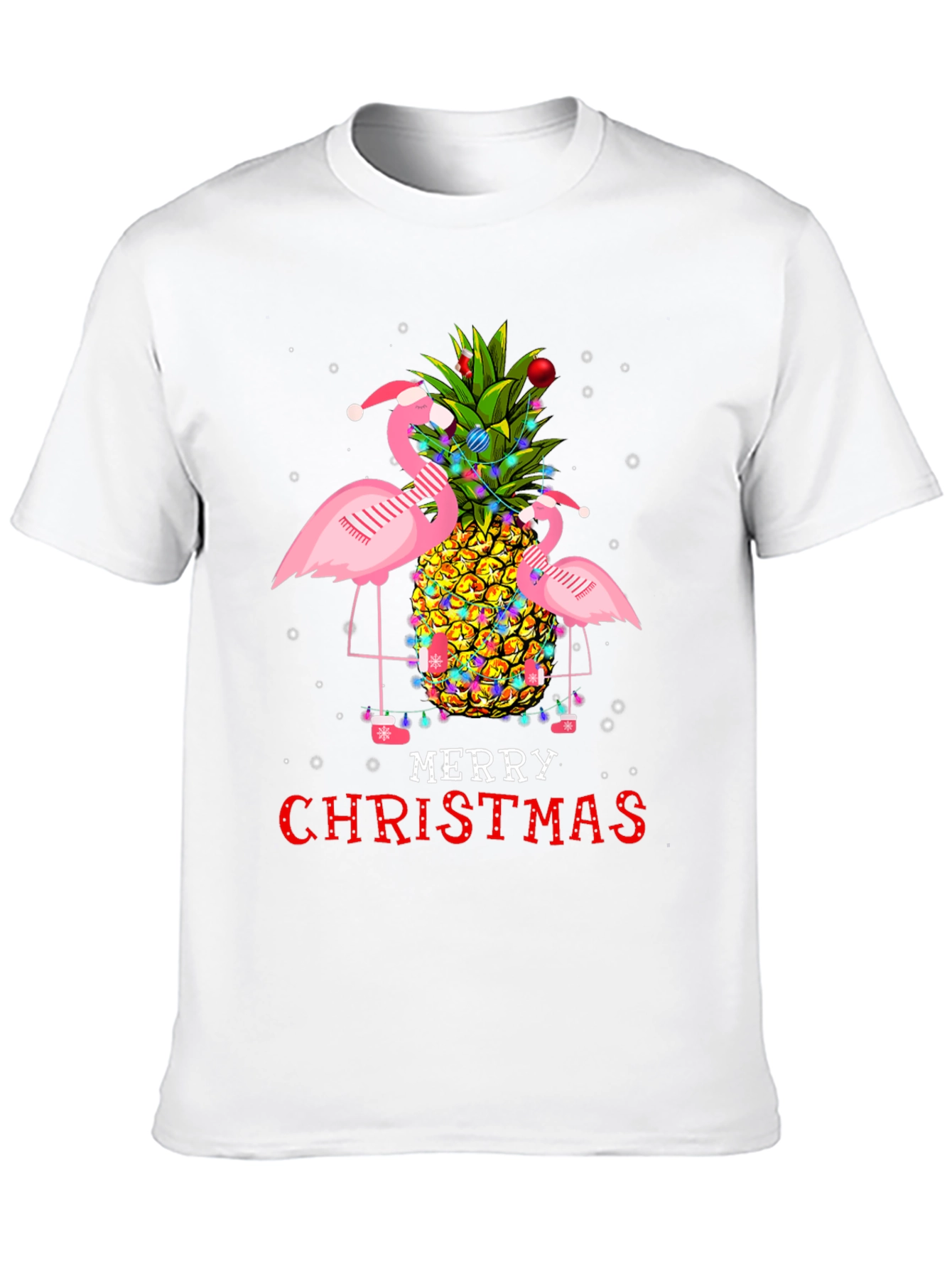 Flamingo Pineapple Merry Christmas Graphic Tee