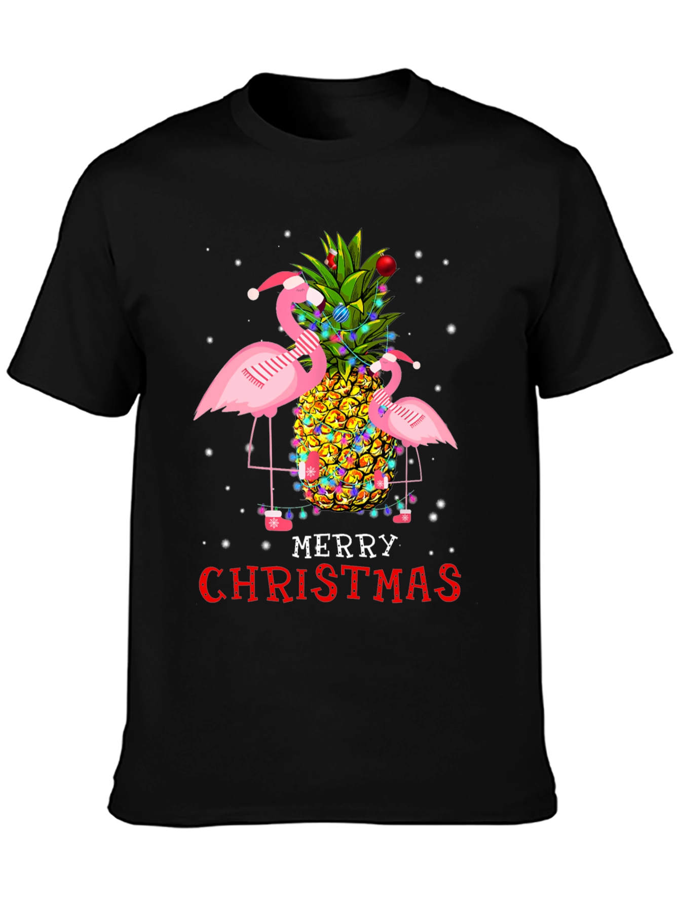 Flamingo Pineapple Merry Christmas Graphic Tee