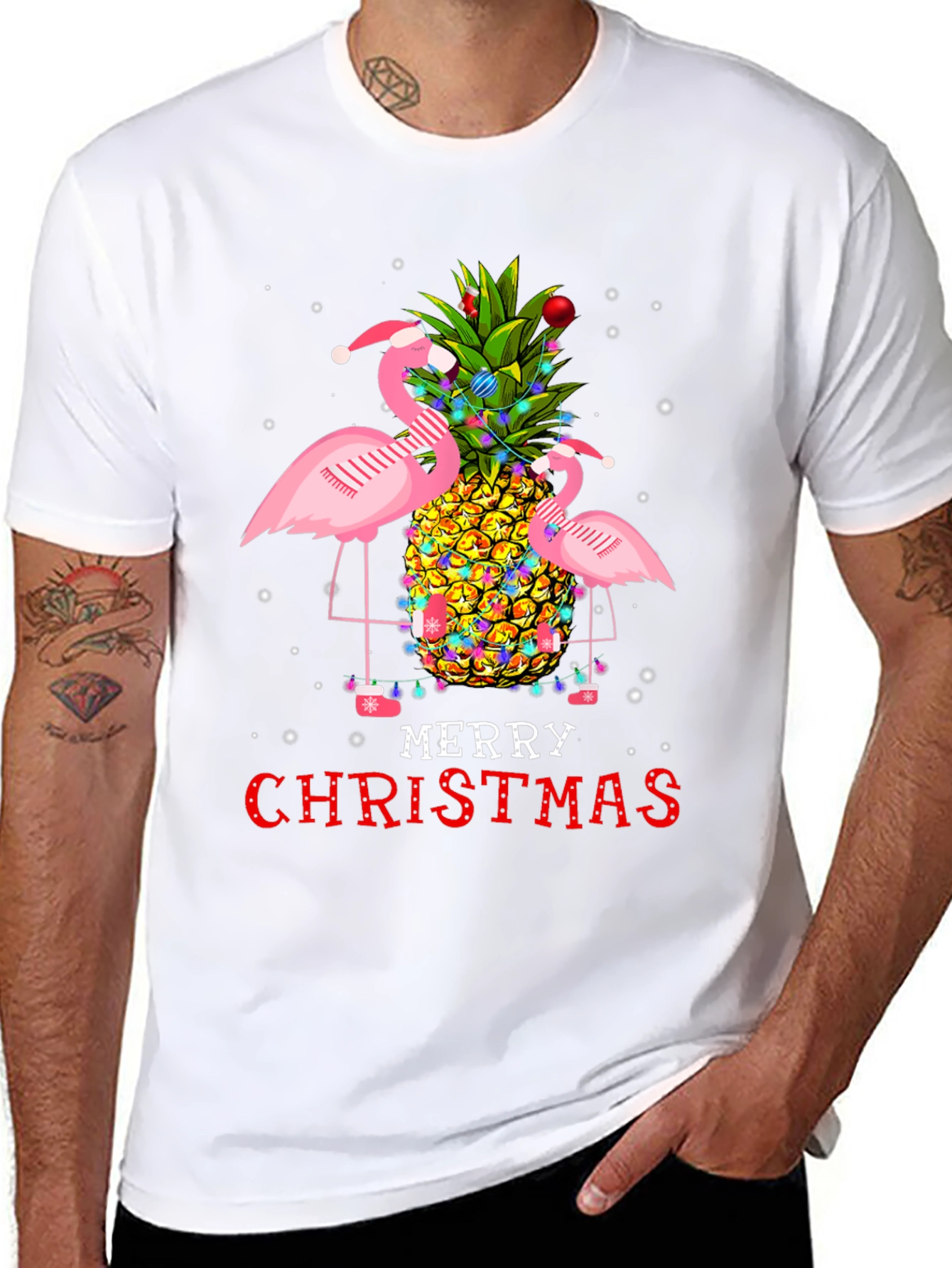 Flamingo Pineapple Merry Christmas Graphic Tee