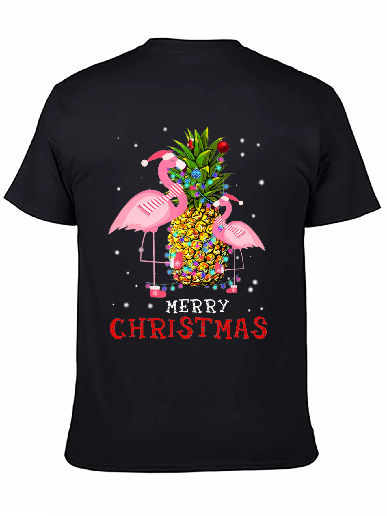 Flamingo Pineapple Merry Christmas Graphic Tee