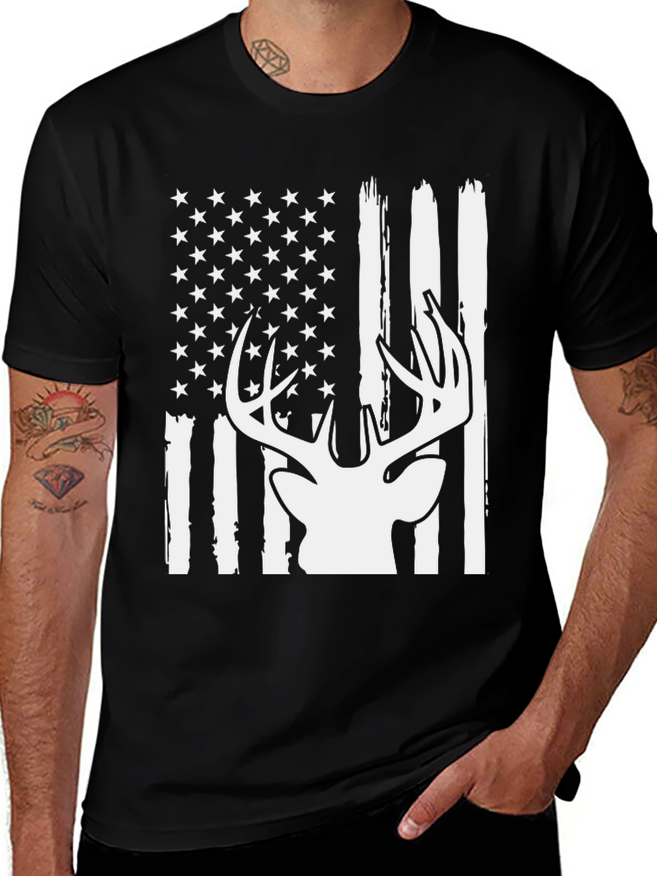 Deer Flag Graphic Tee - Patriotic Hunting Shirt