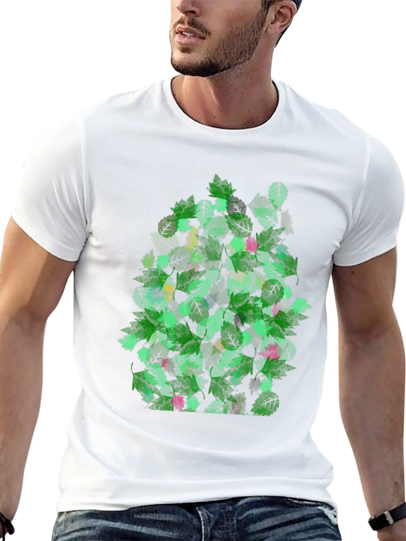 Leaf Pattern Black T-Shirt