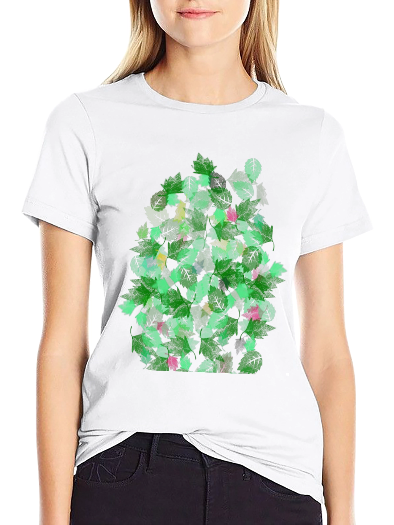 Leaf Pattern Black T-Shirt