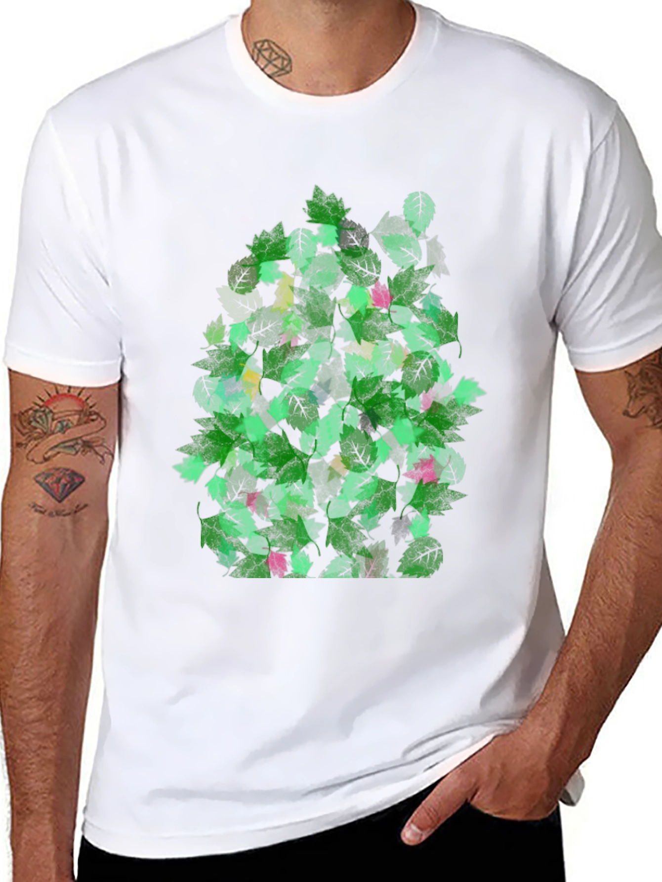 Leaf Pattern Black T-Shirt
