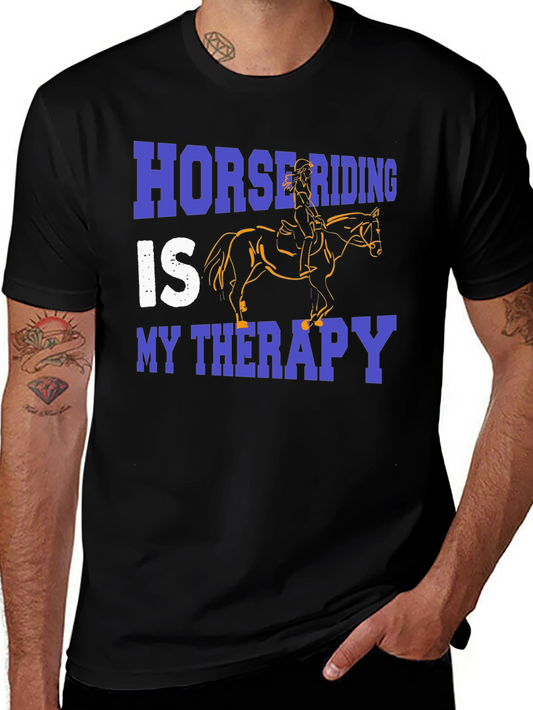 Horse Riding Therapy Black Graphic T-Shirt