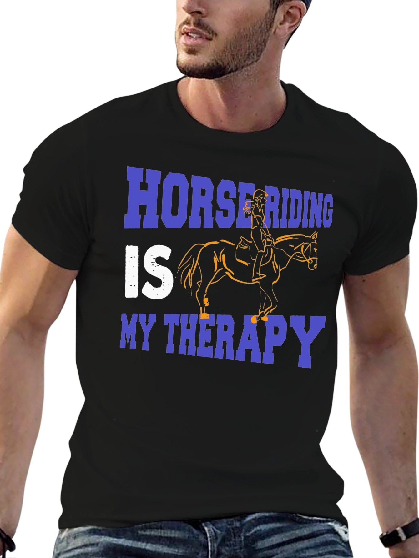 Horse Riding Therapy Black Graphic T-Shirt