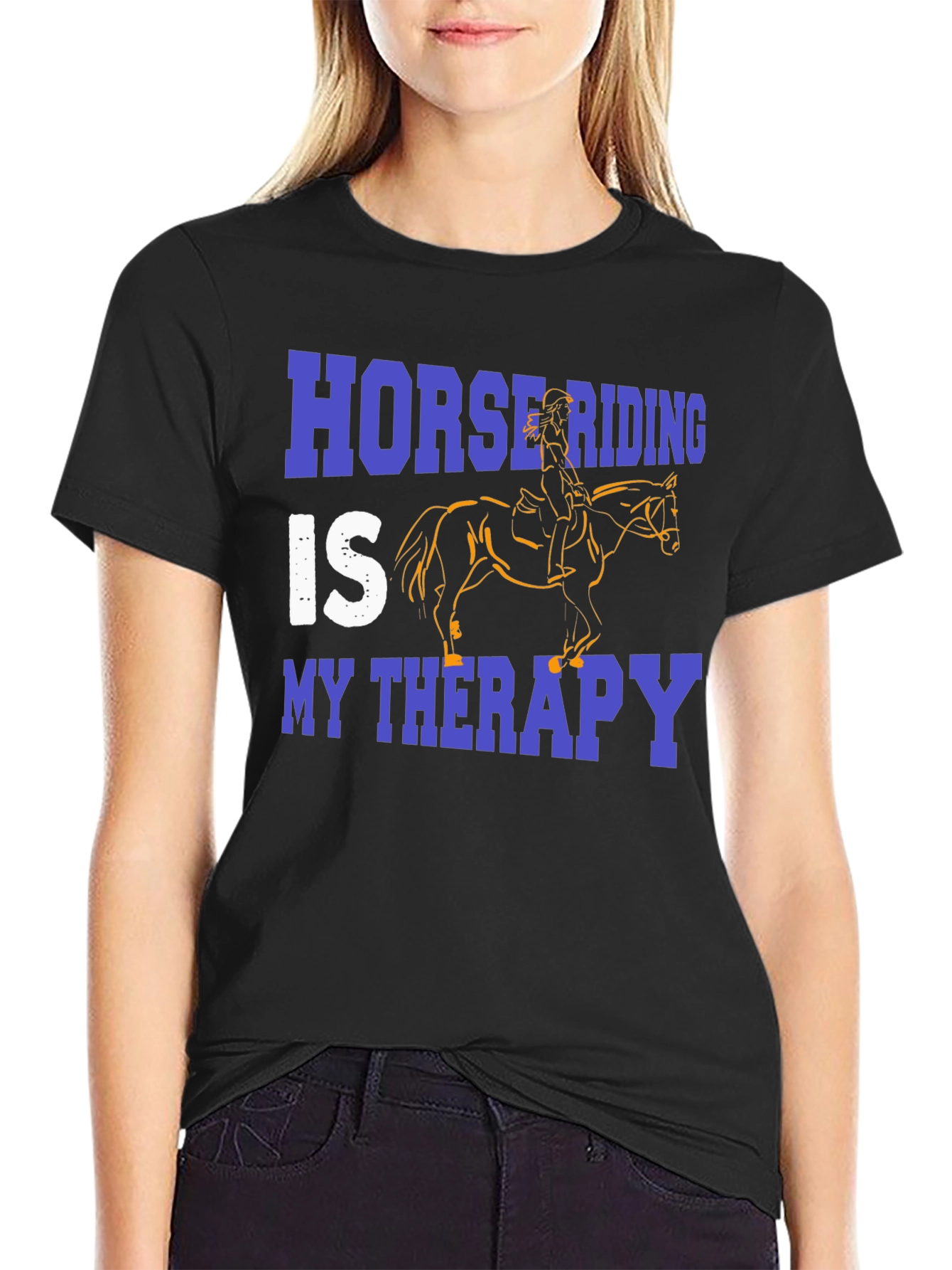 Horse Riding Therapy Black Graphic T-Shirt