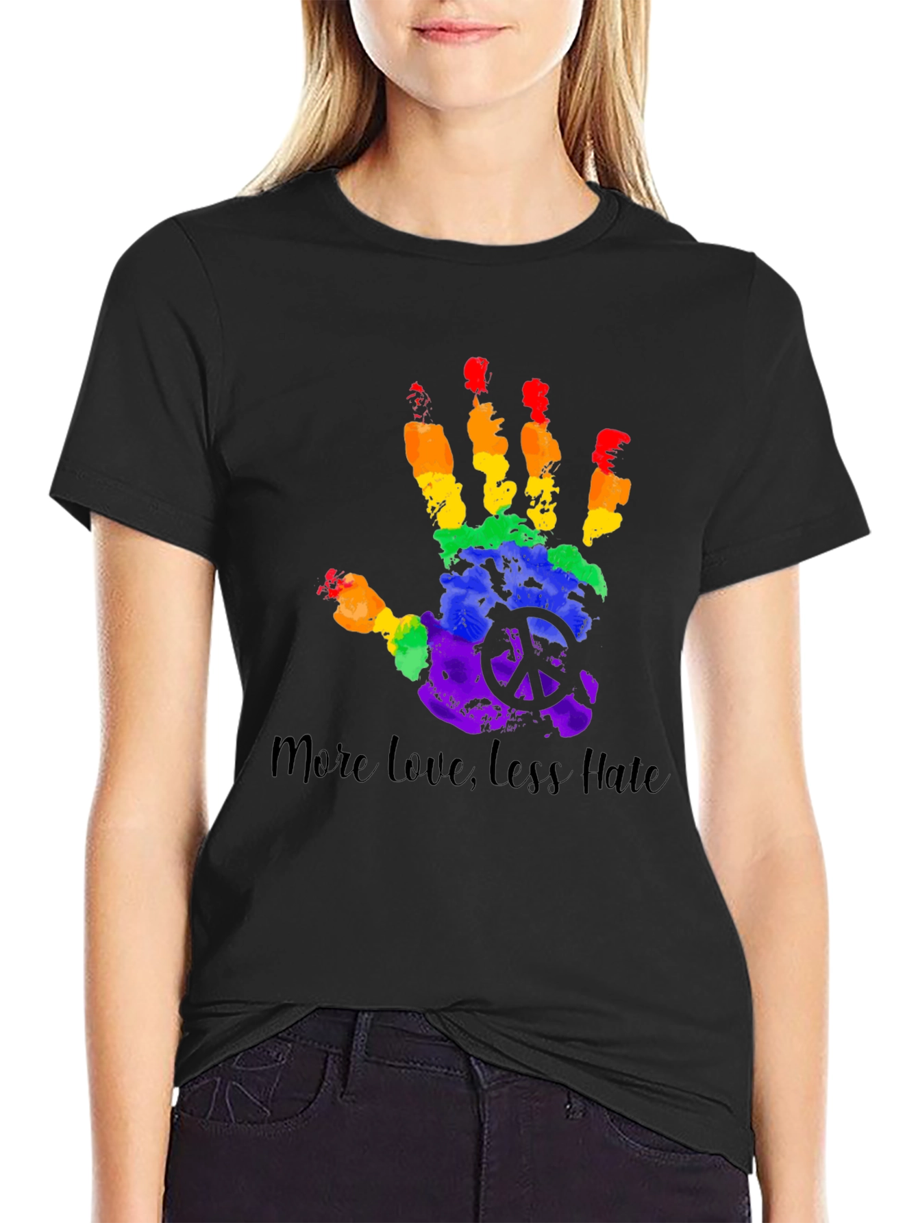More Love Less Hate Rainbow Hand T-Shirt
