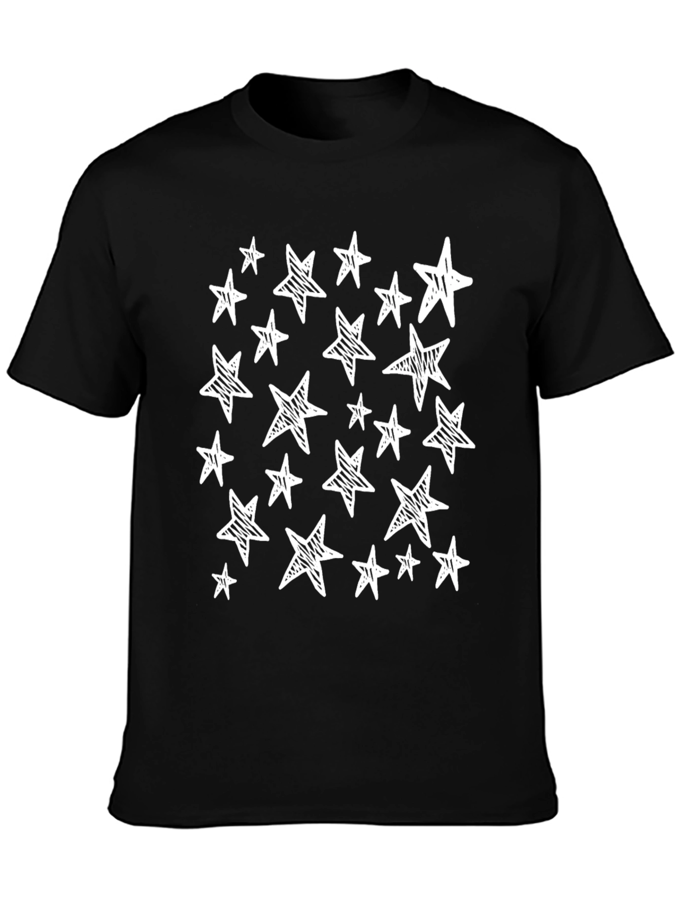 Starry Night Tee: Black Cotton Star Print Casual T-Shirt