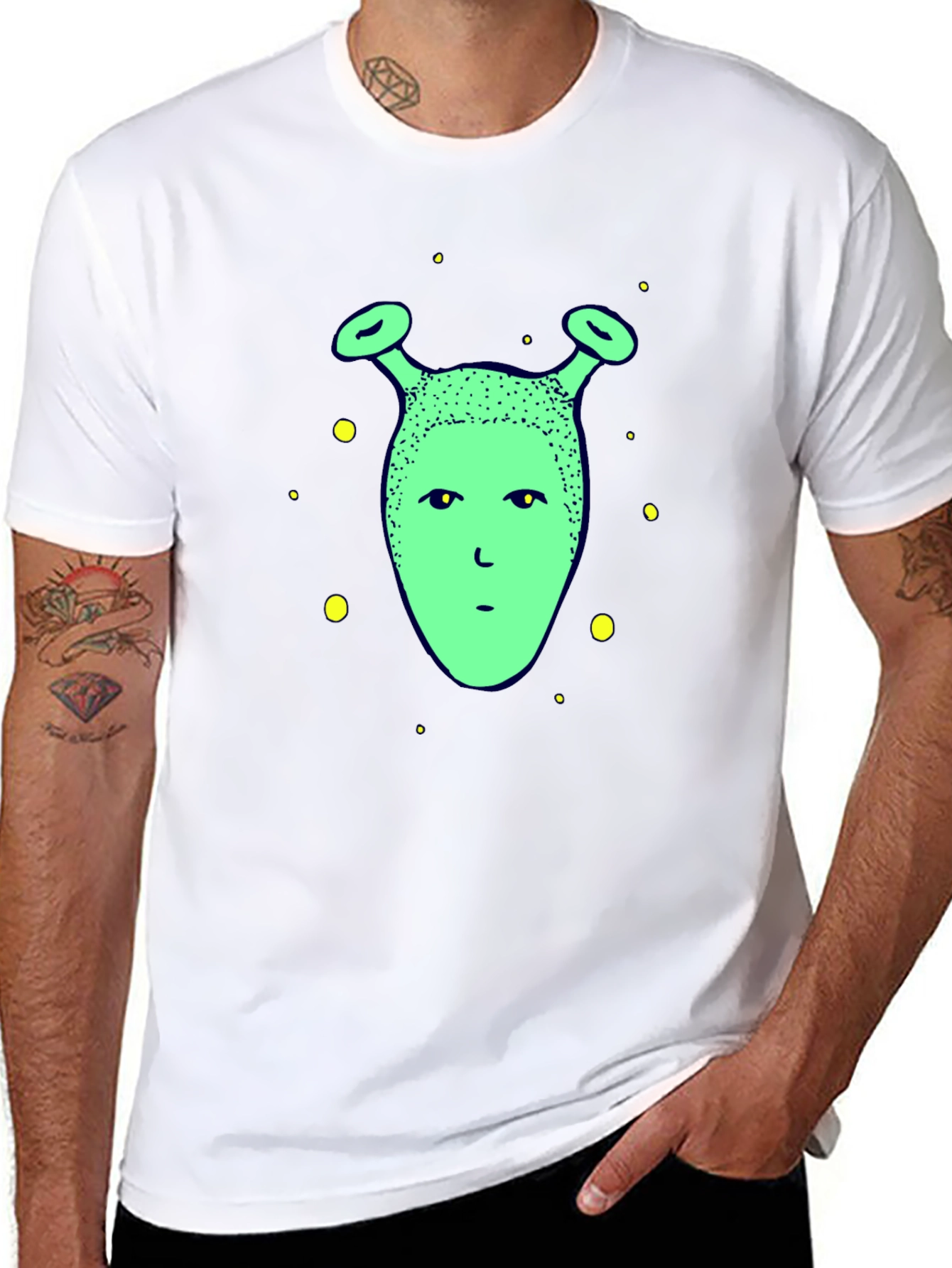 Green Alien Graphic Print T-Shirt - Black