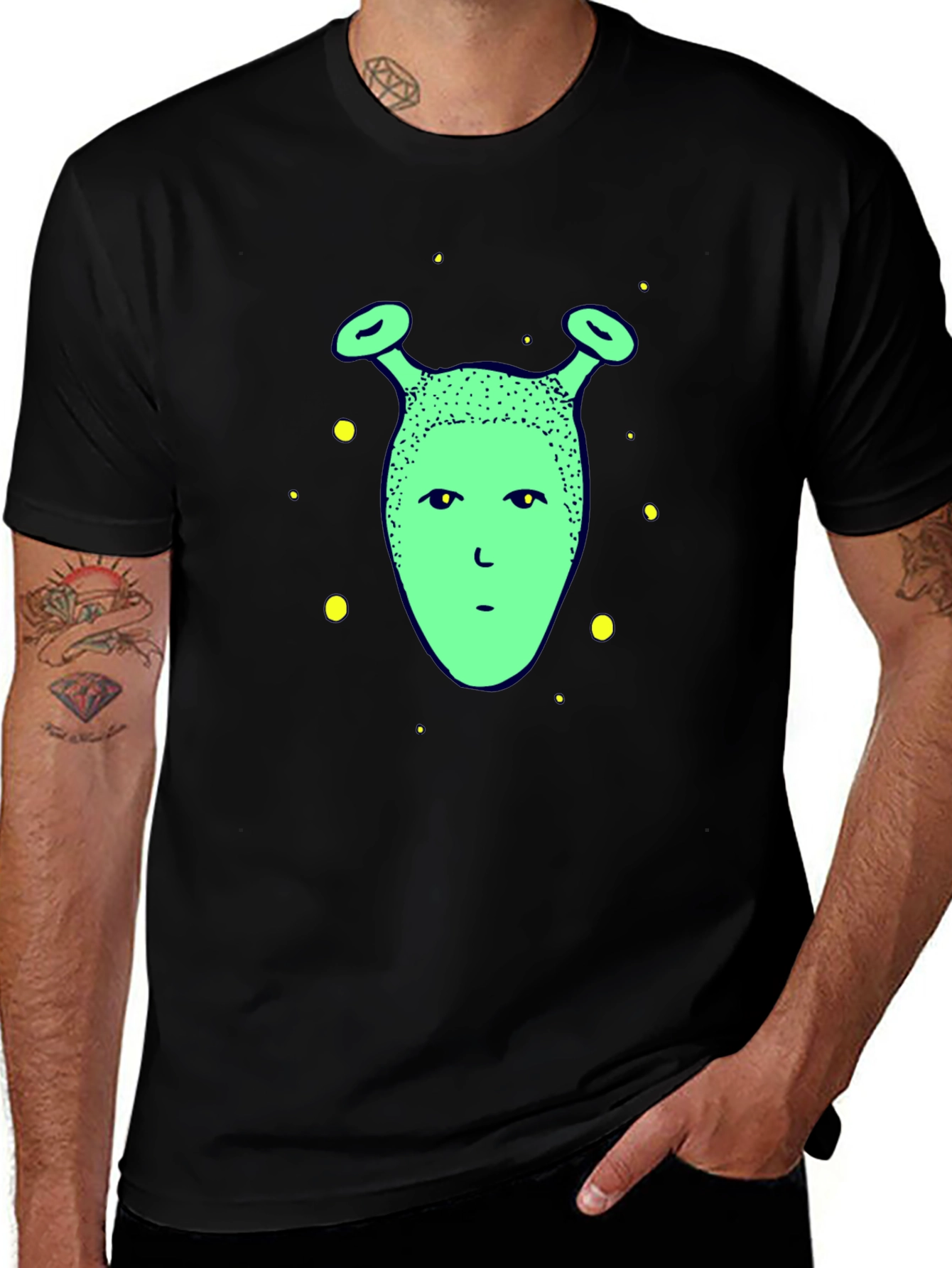 Green Alien Graphic Print T-Shirt - Black