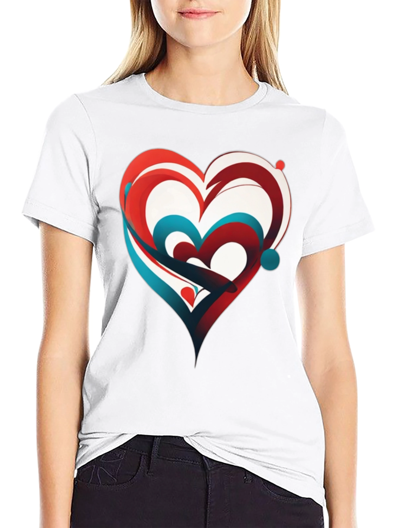 Abstract Heart Graphic Tee - Modern Design Casual Style