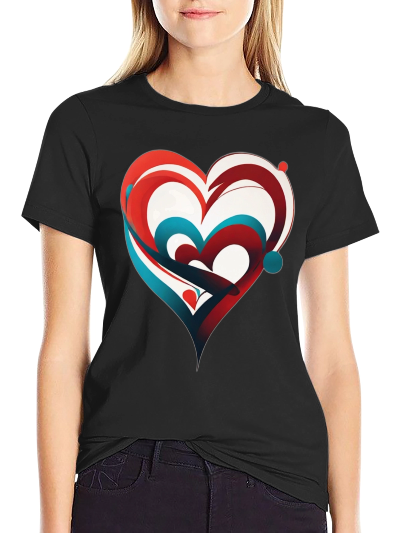 Abstract Heart Graphic Tee - Modern Design Casual Style