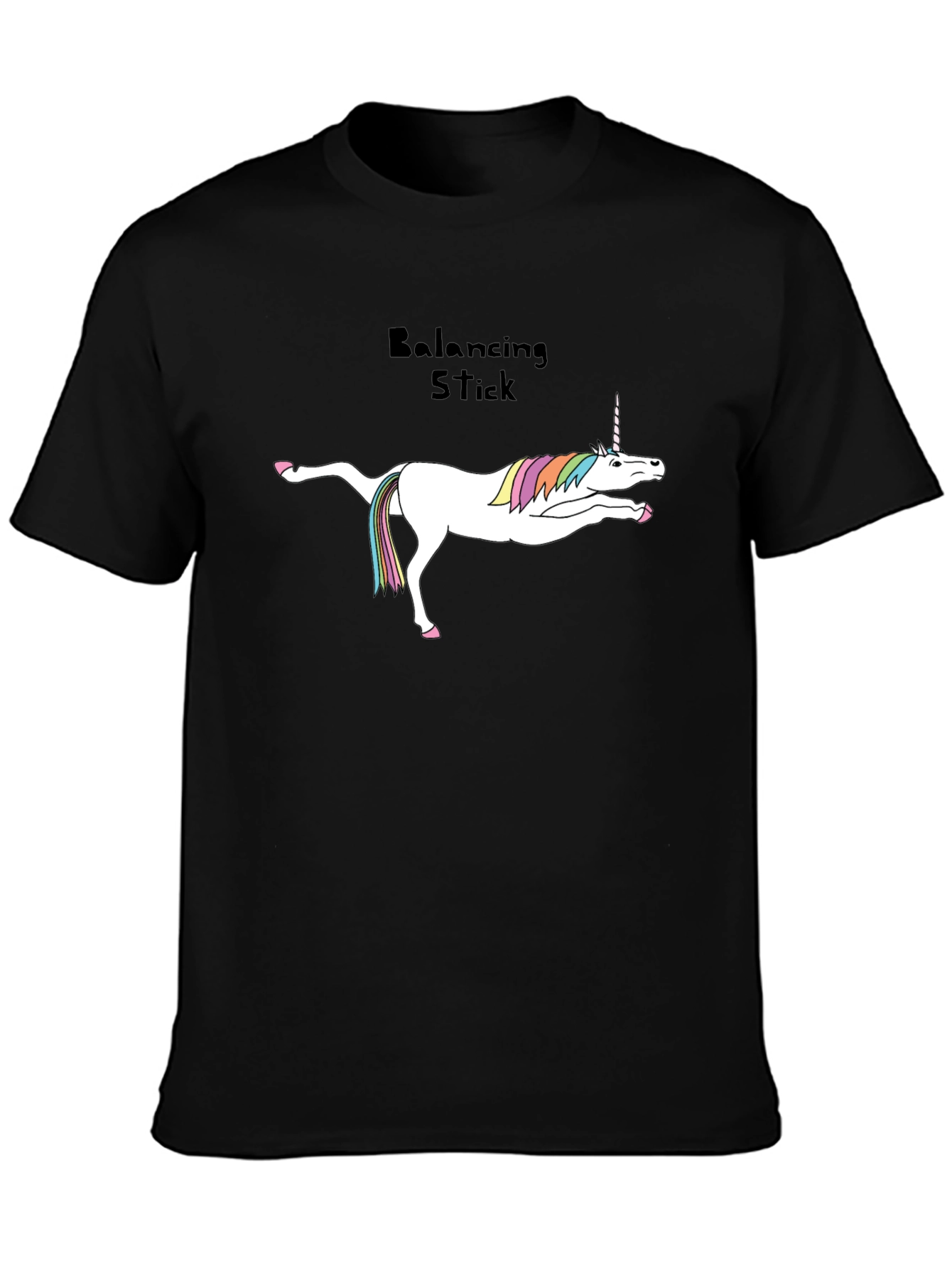 Unicorn Balancing Stick Black T-Shirt