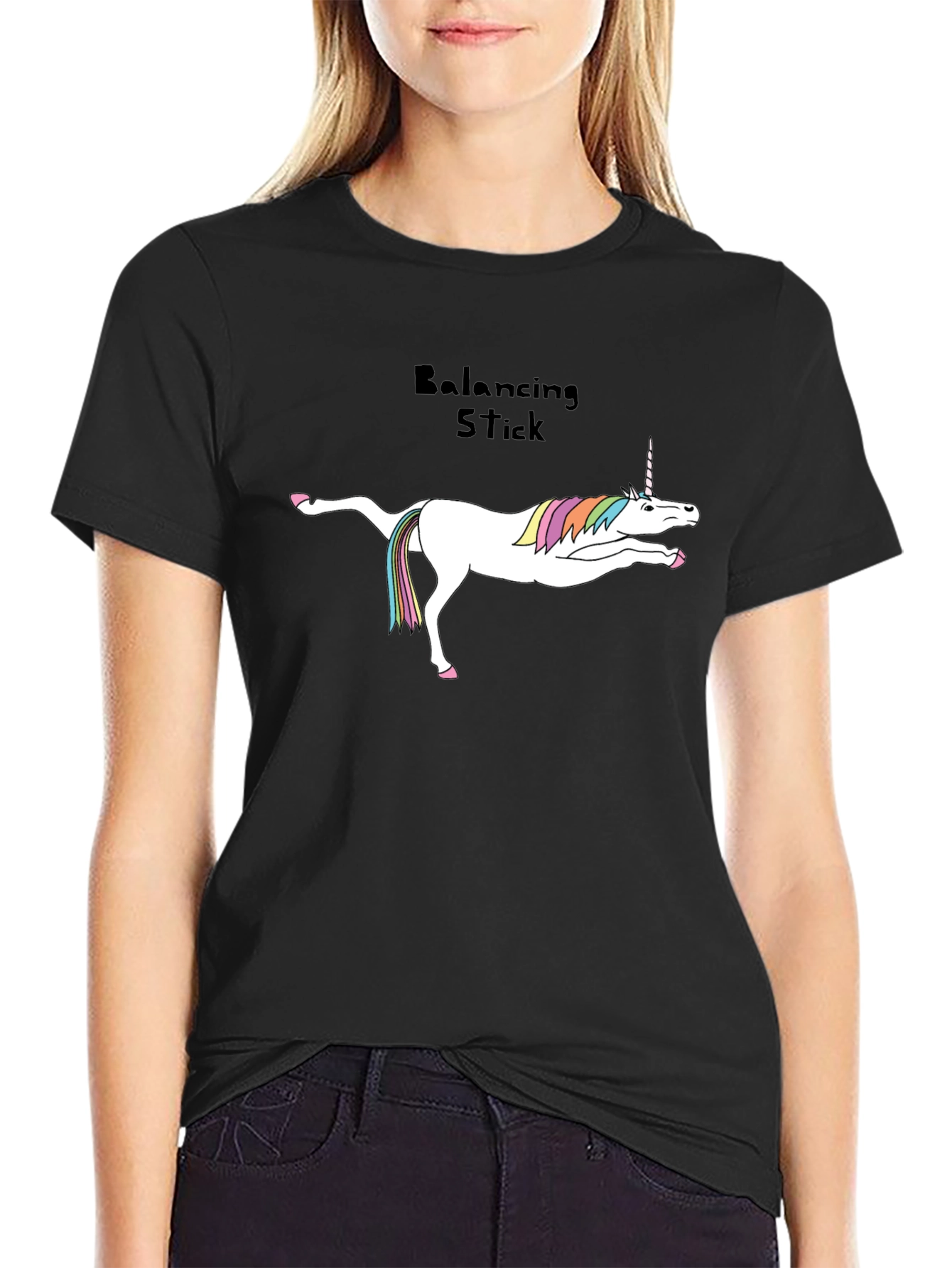 Unicorn Balancing Stick Black T-Shirt