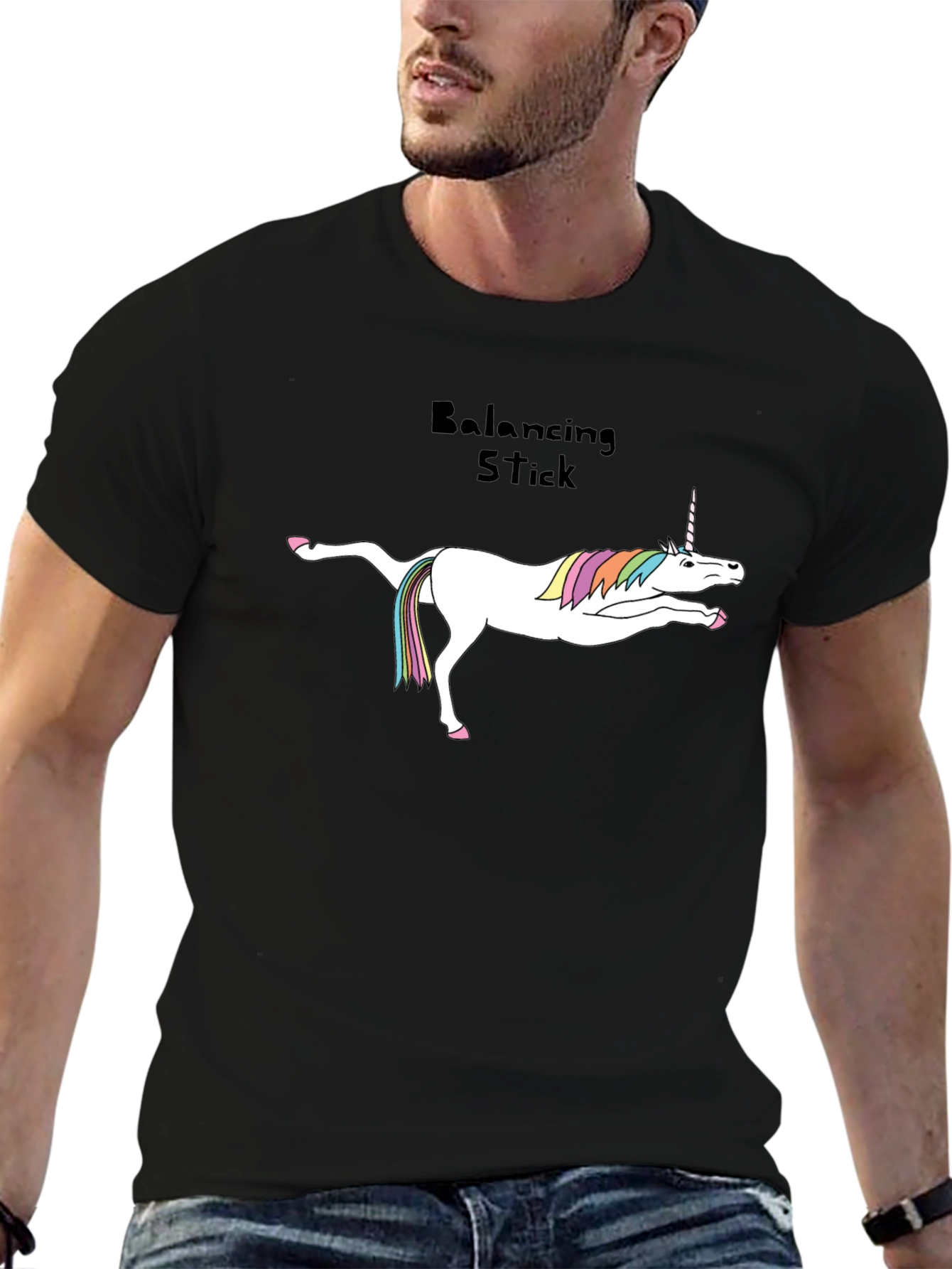 Unicorn Balancing Stick Black T-Shirt