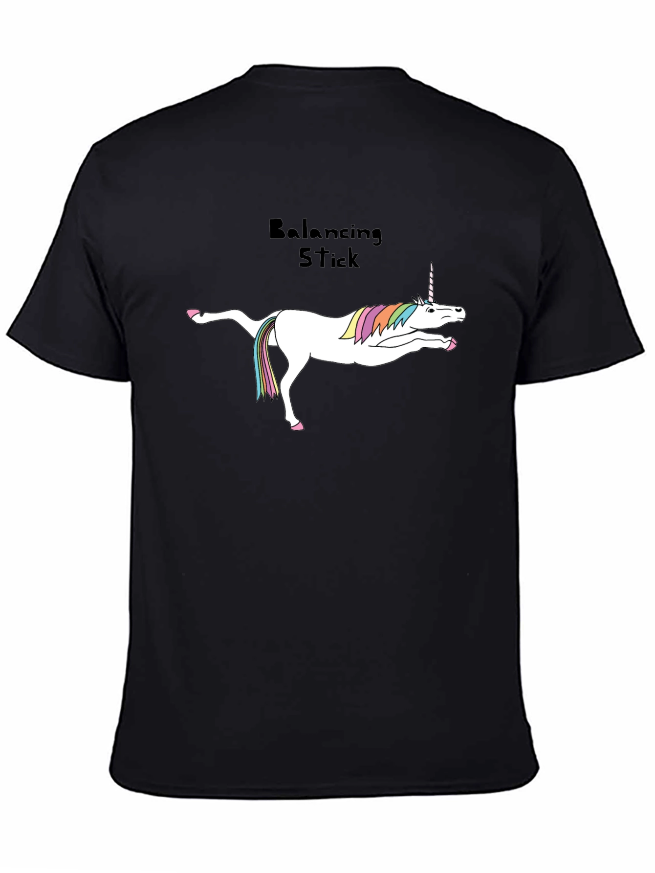 Unicorn Balancing Stick Black T-Shirt