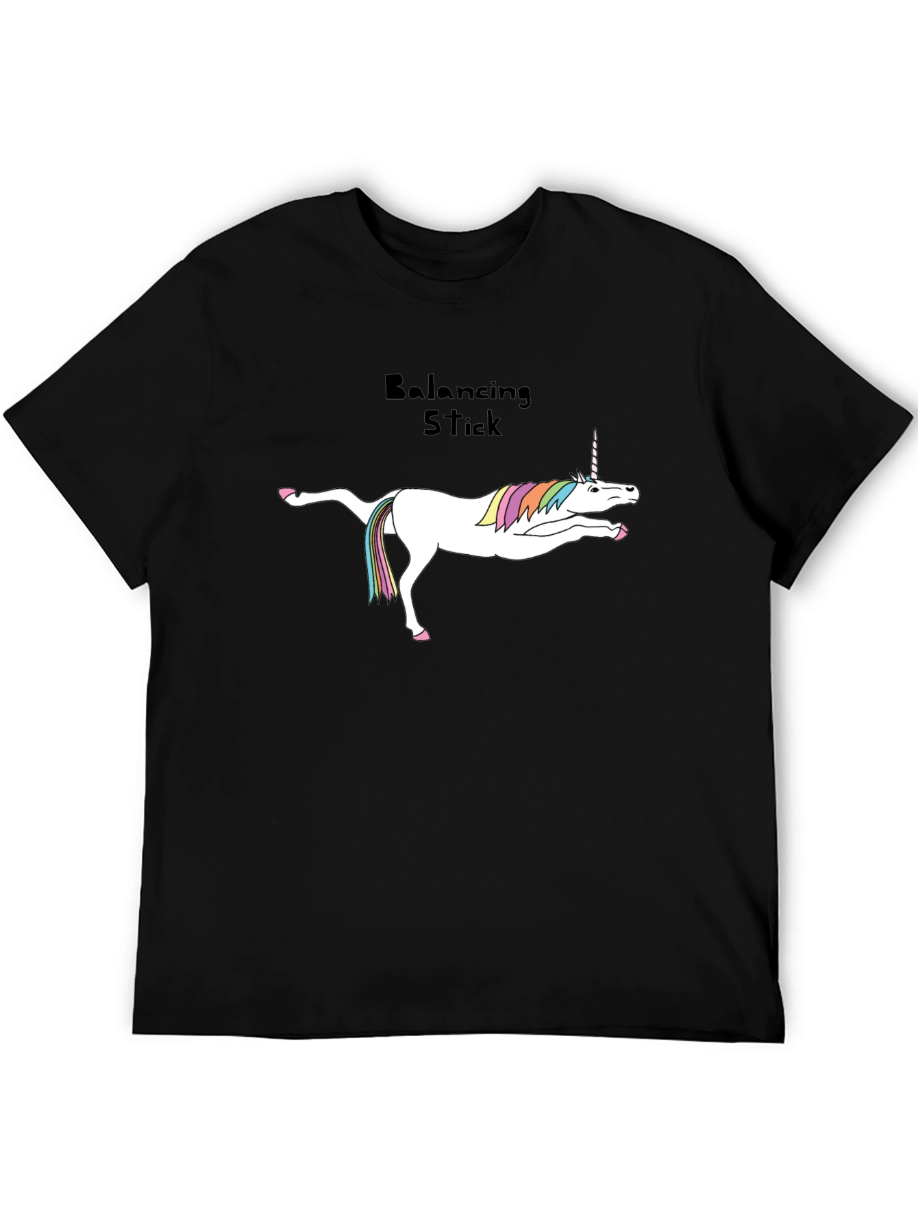 Unicorn Balancing Stick Black T-Shirt