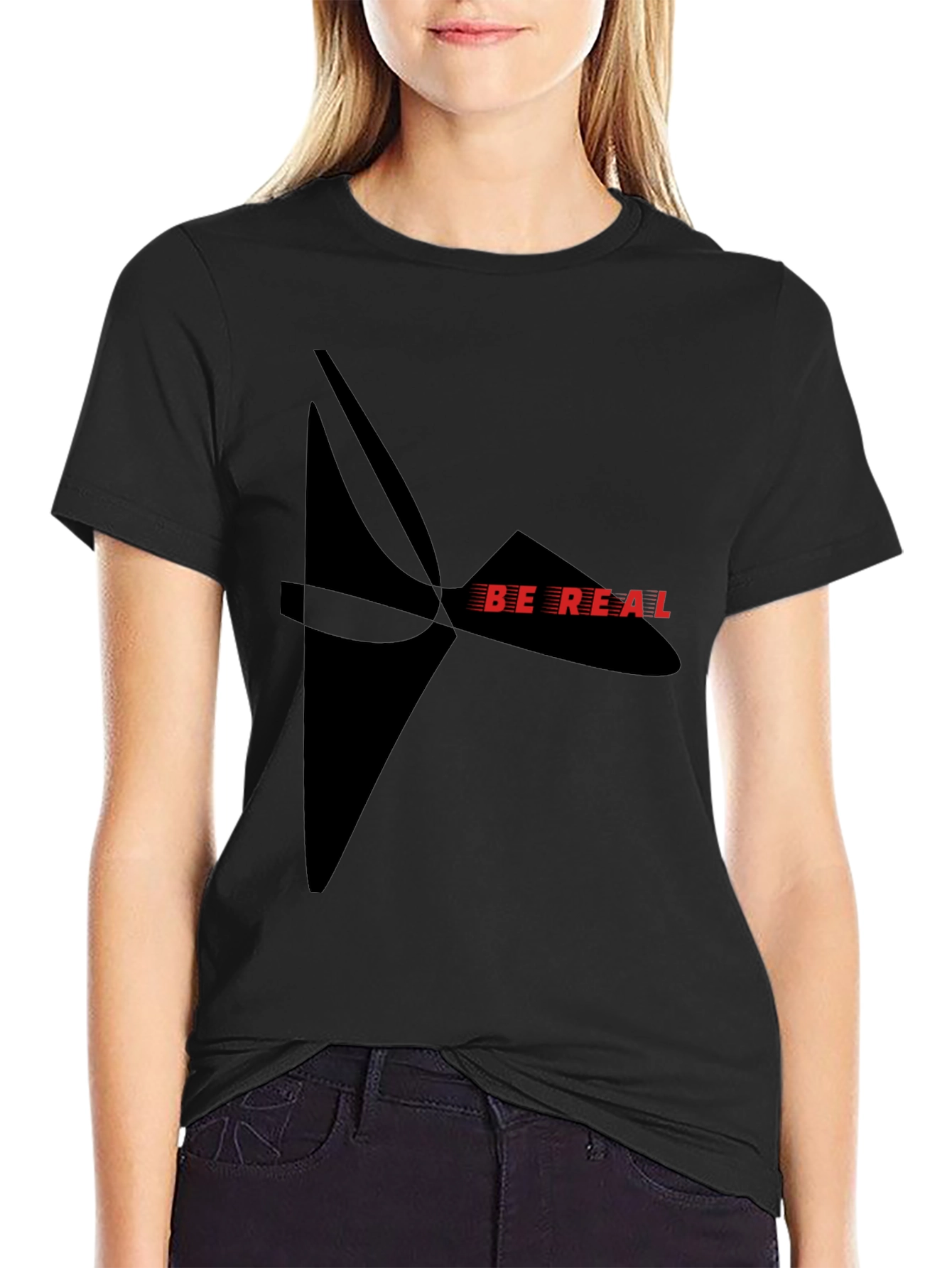 Be Real Graphic Print Black Tee