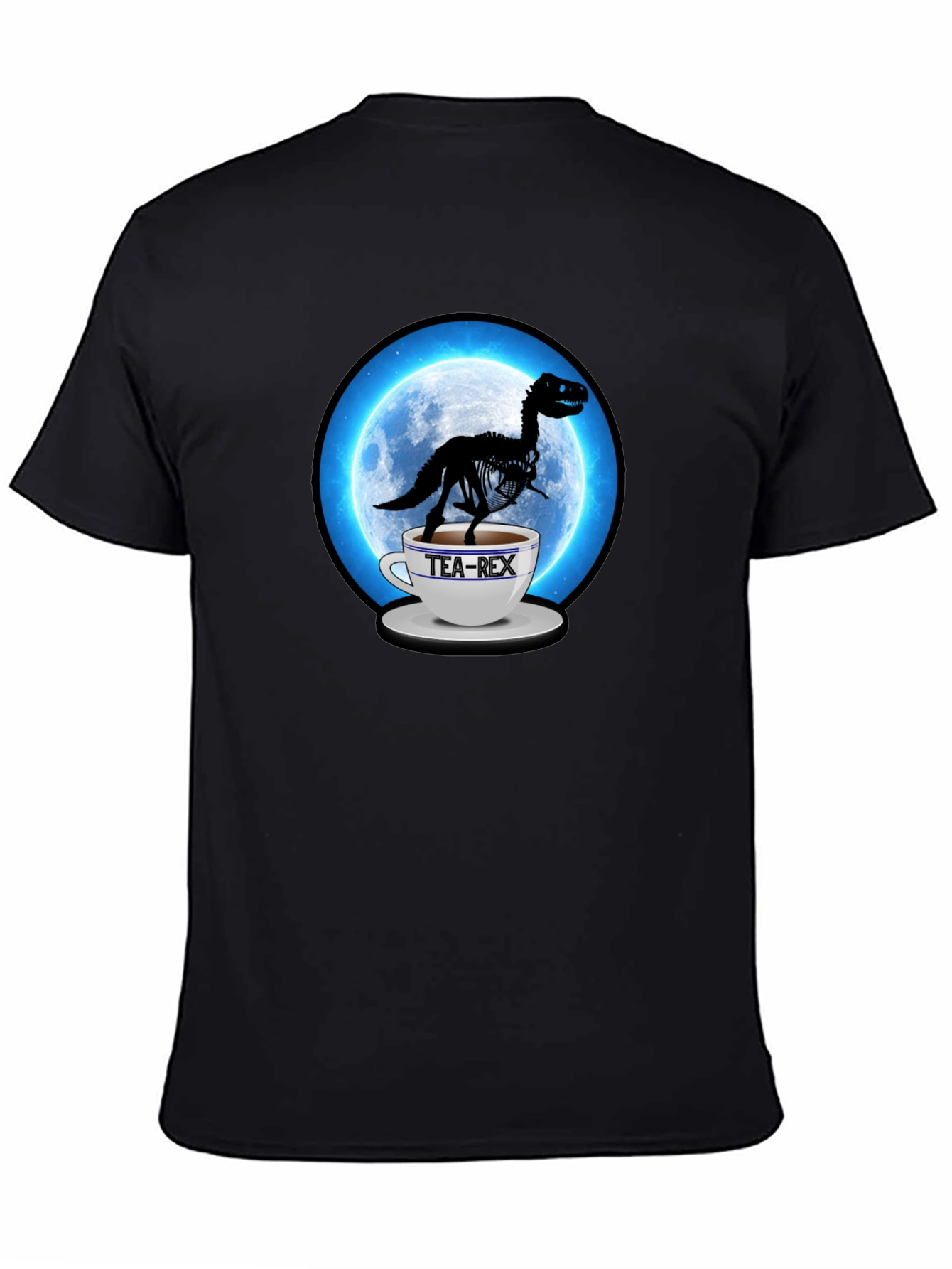 Tea-Rex Black T-Shirt - Dinosaur in a Teacup