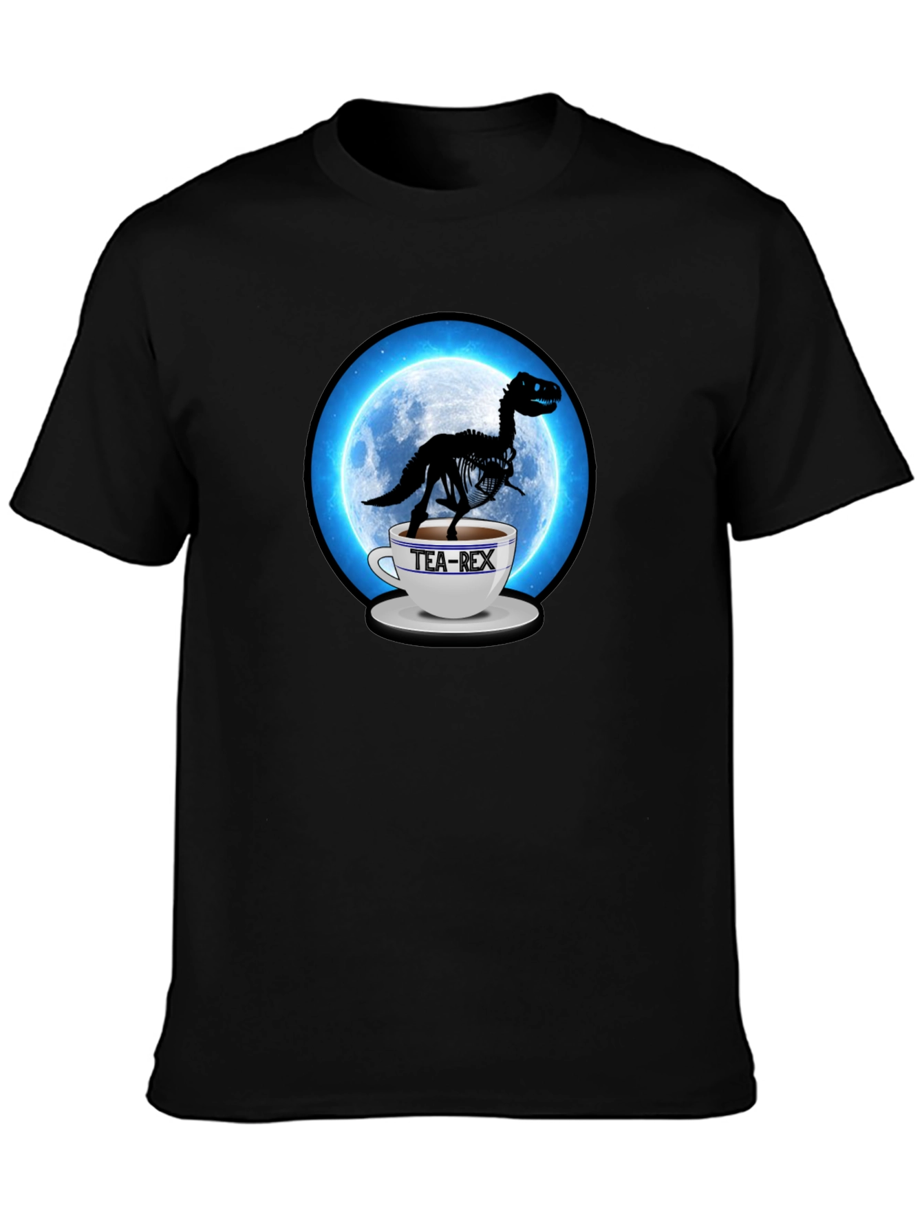 Tea-Rex Black T-Shirt - Dinosaur in a Teacup