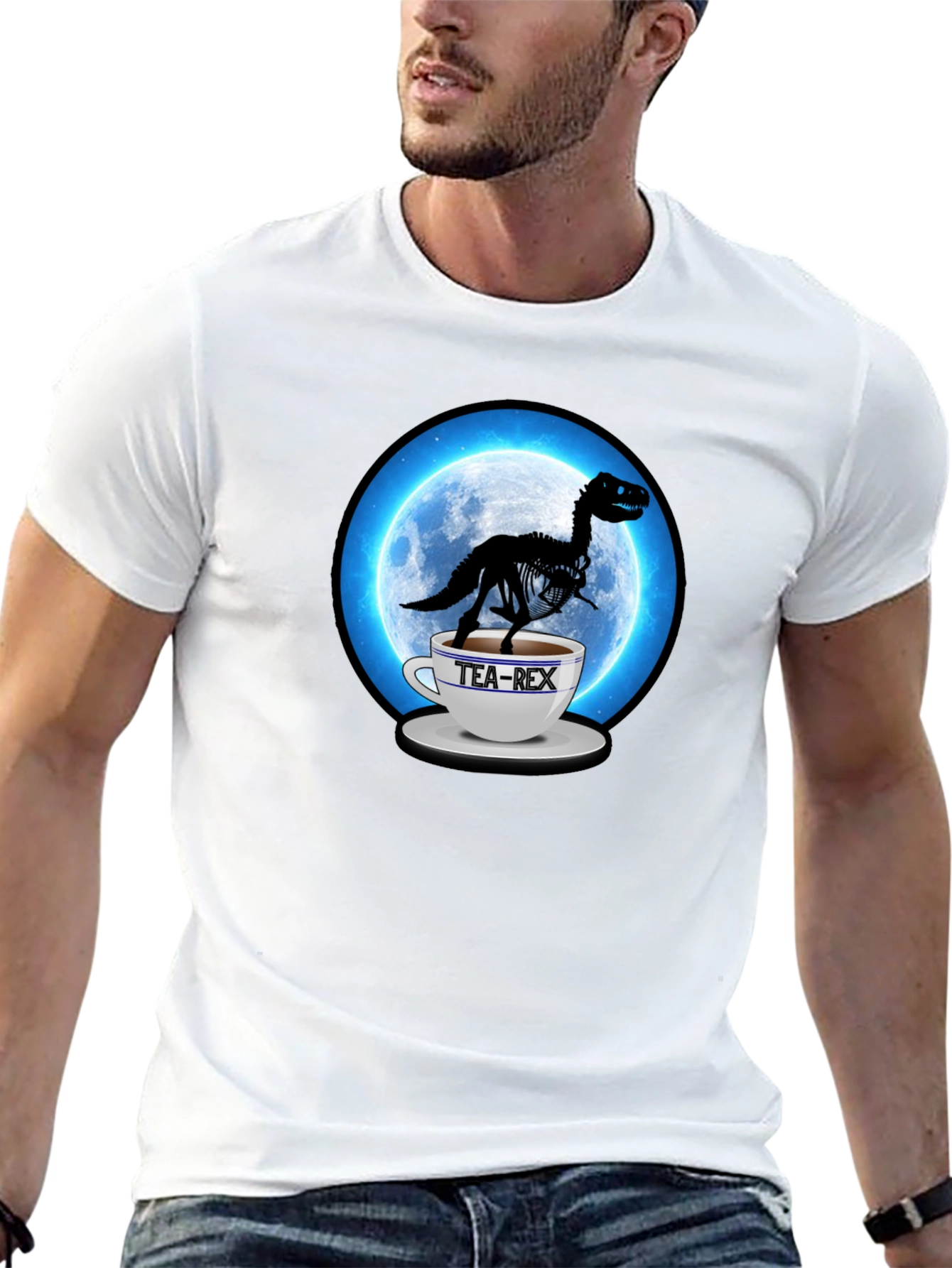 Tea-Rex Black T-Shirt - Dinosaur in a Teacup