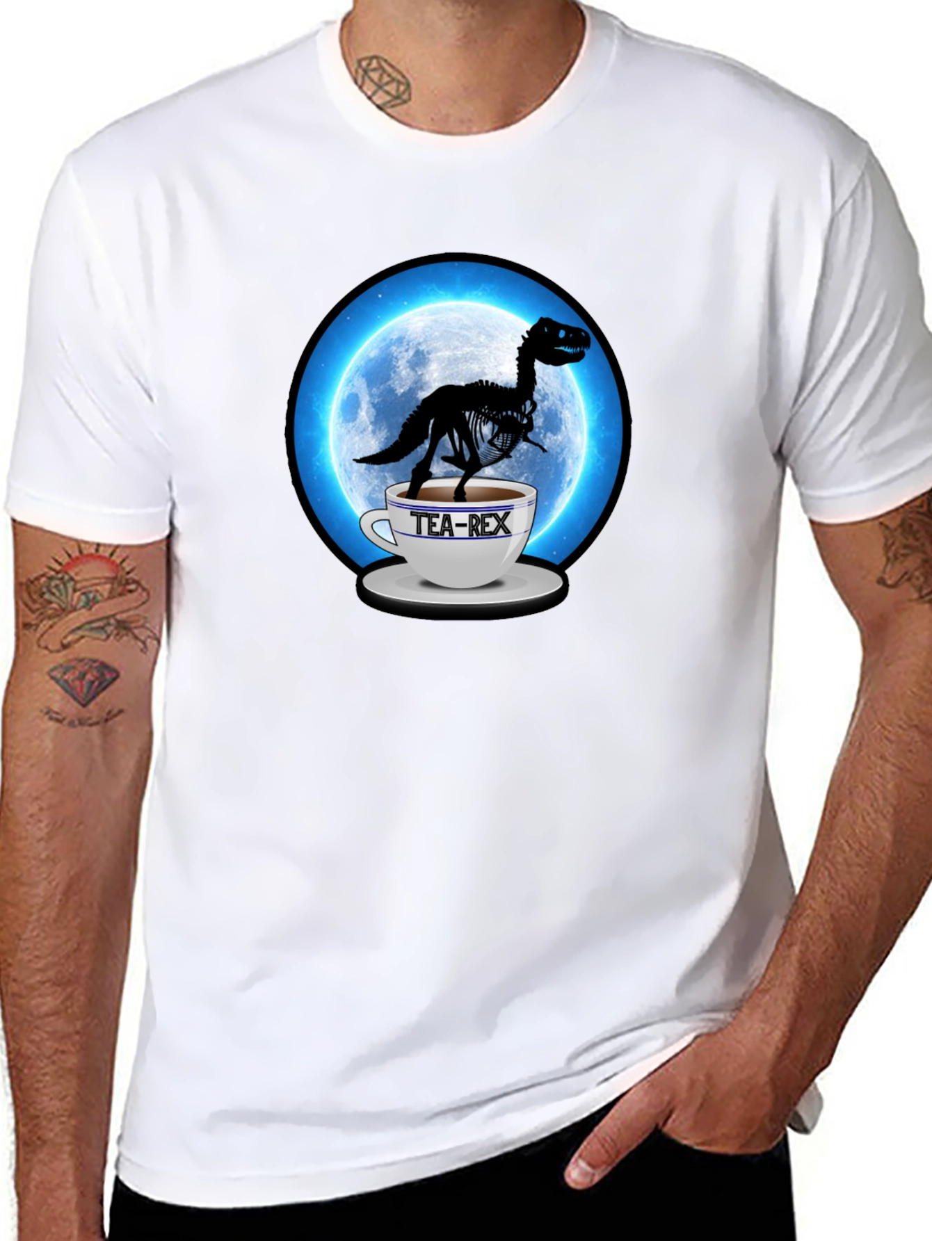 Tea-Rex Black T-Shirt - Dinosaur in a Teacup