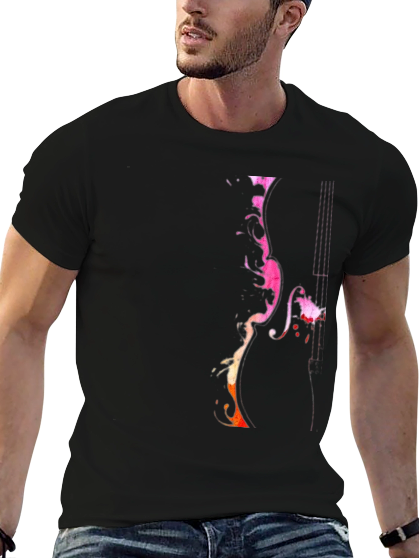 Abstract Violin Graphic Tee - Mens Black T-Shirt