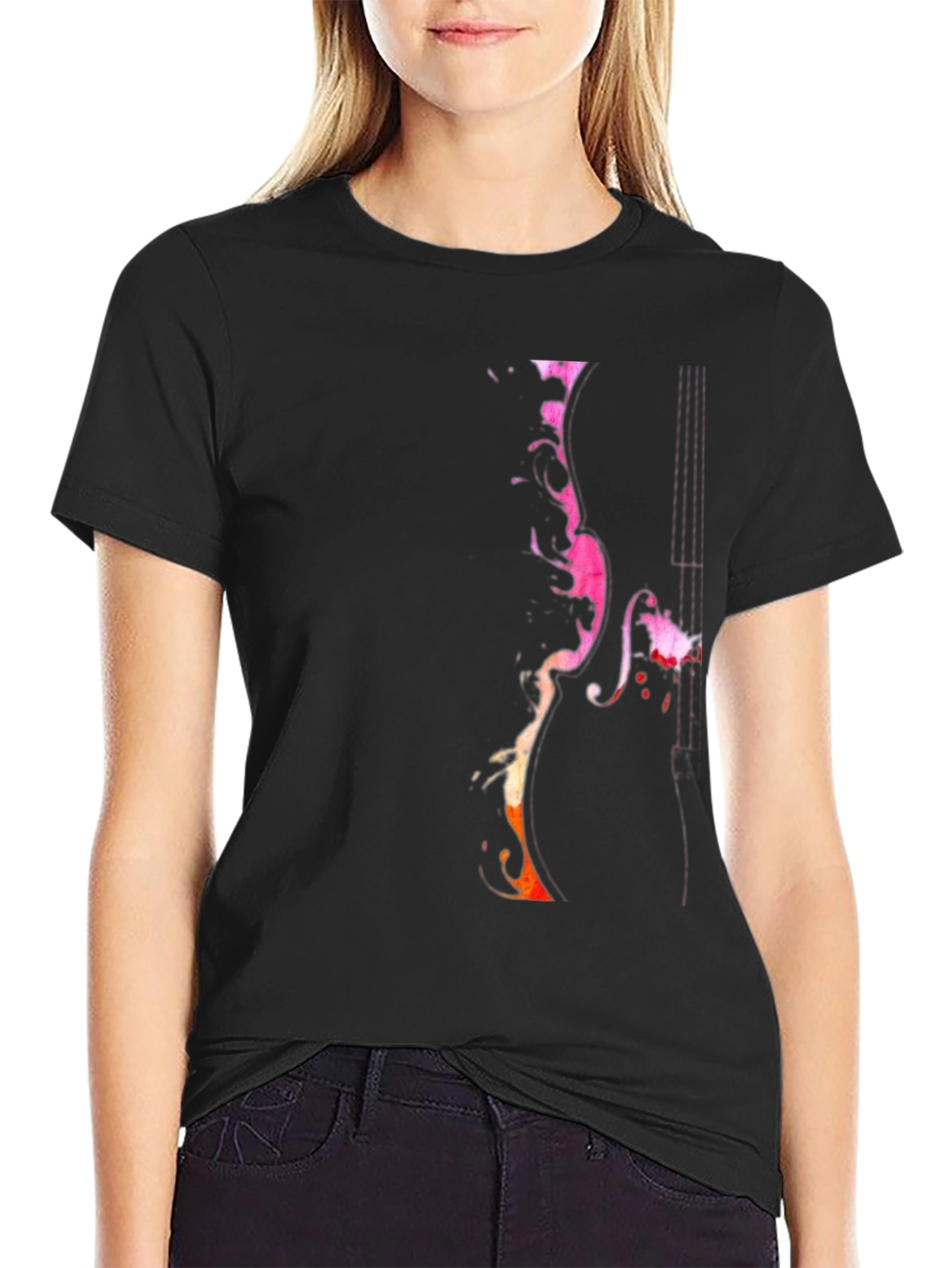 Abstract Violin Graphic Tee - Mens Black T-Shirt