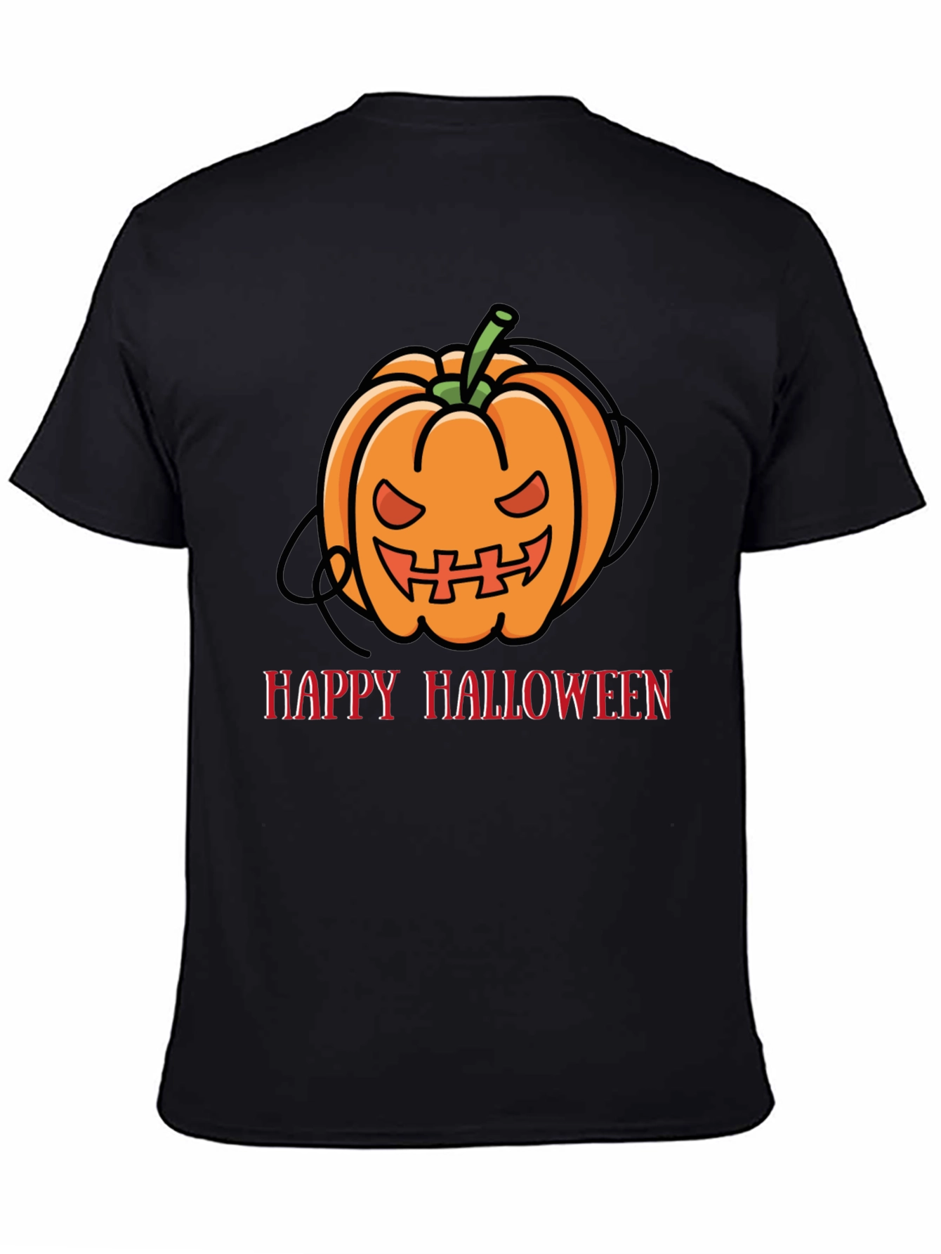 Happy Halloween Pumpkin Graphic Tee - Black
