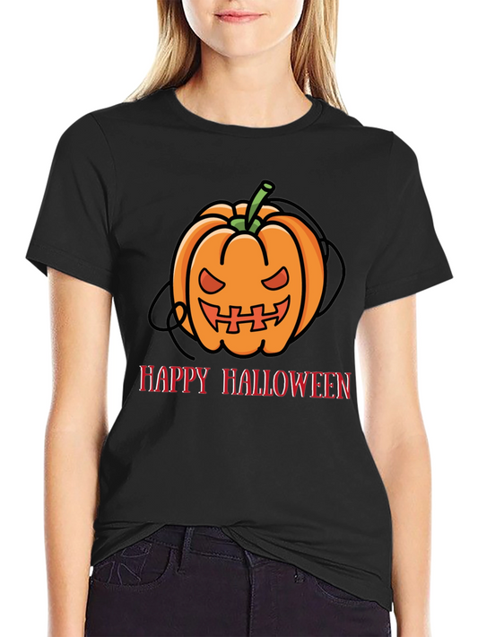 Happy Halloween Pumpkin Graphic Tee - Black