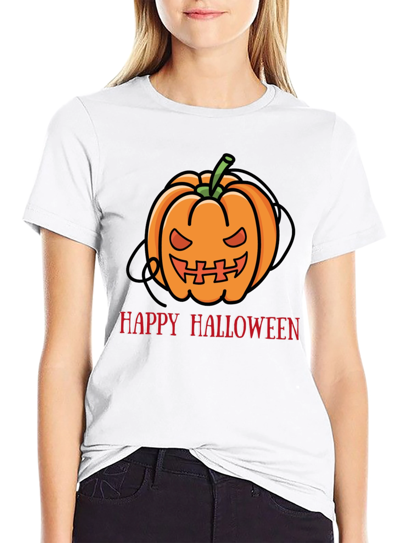 Happy Halloween Pumpkin Graphic Tee - Black
