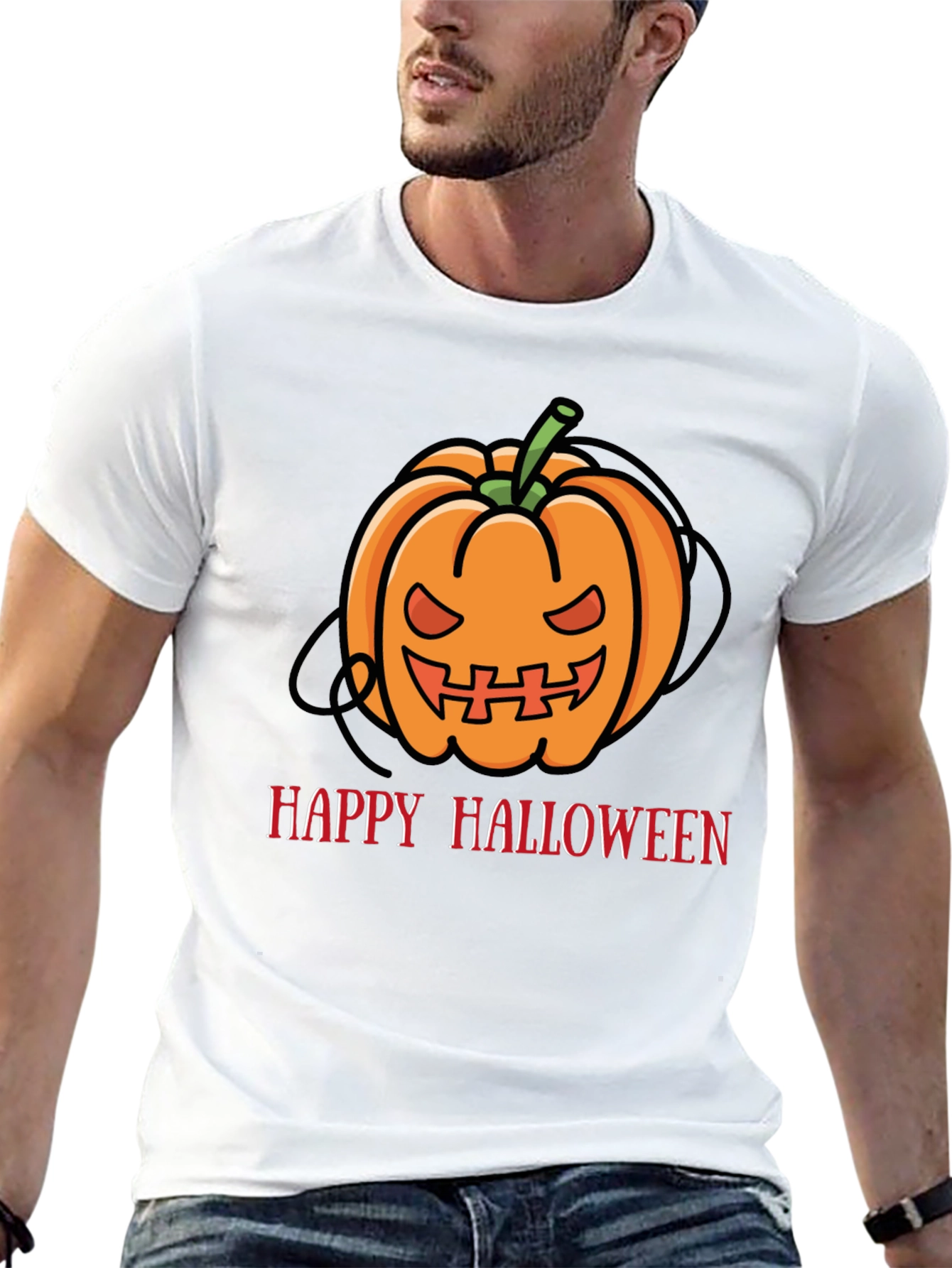 Happy Halloween Pumpkin Graphic Tee - Black