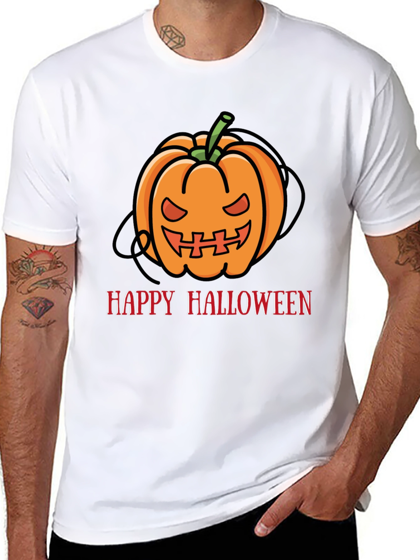 Happy Halloween Pumpkin Graphic Tee - Black