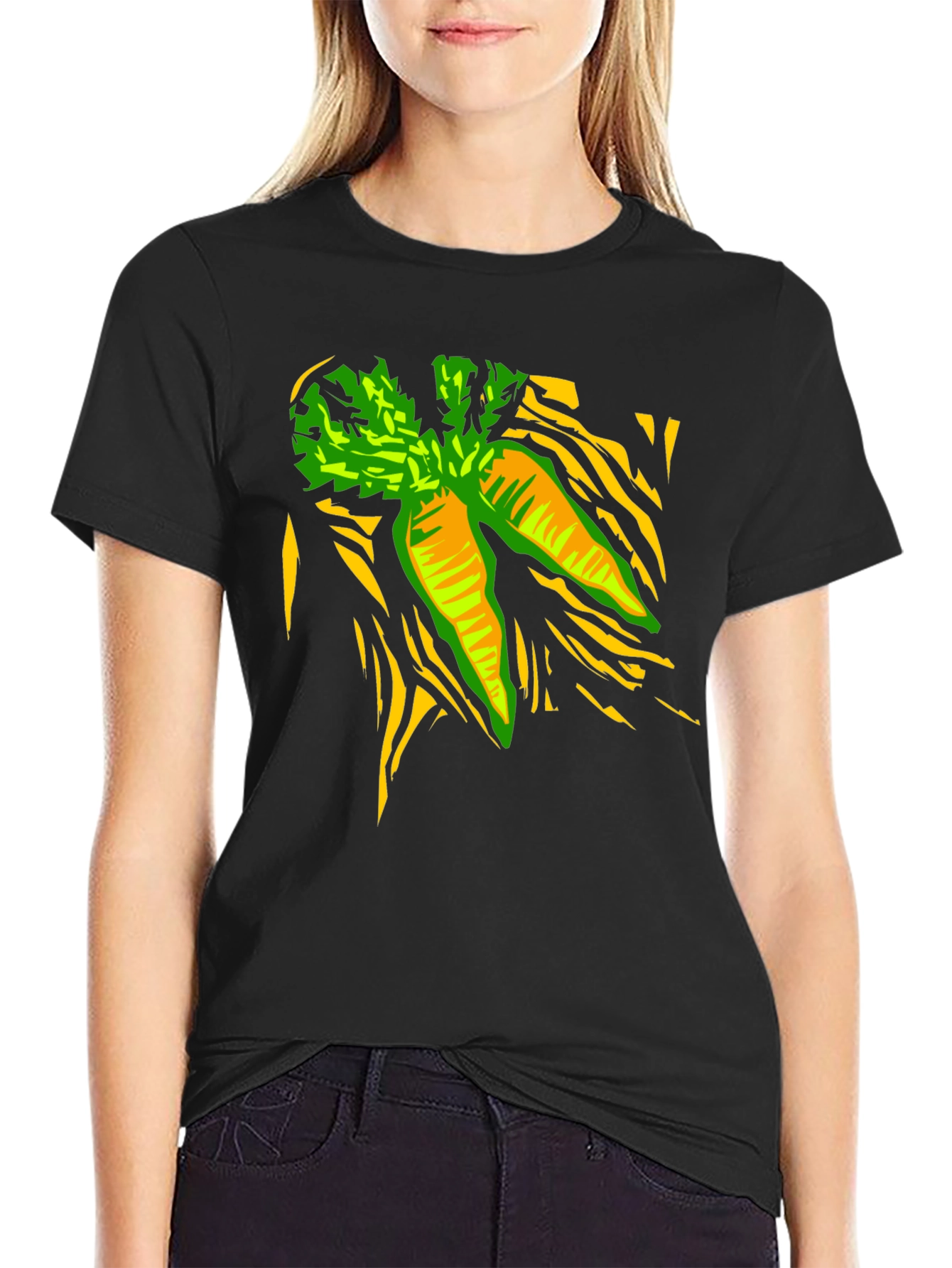 Carrot Graphic Print Black T-Shirt