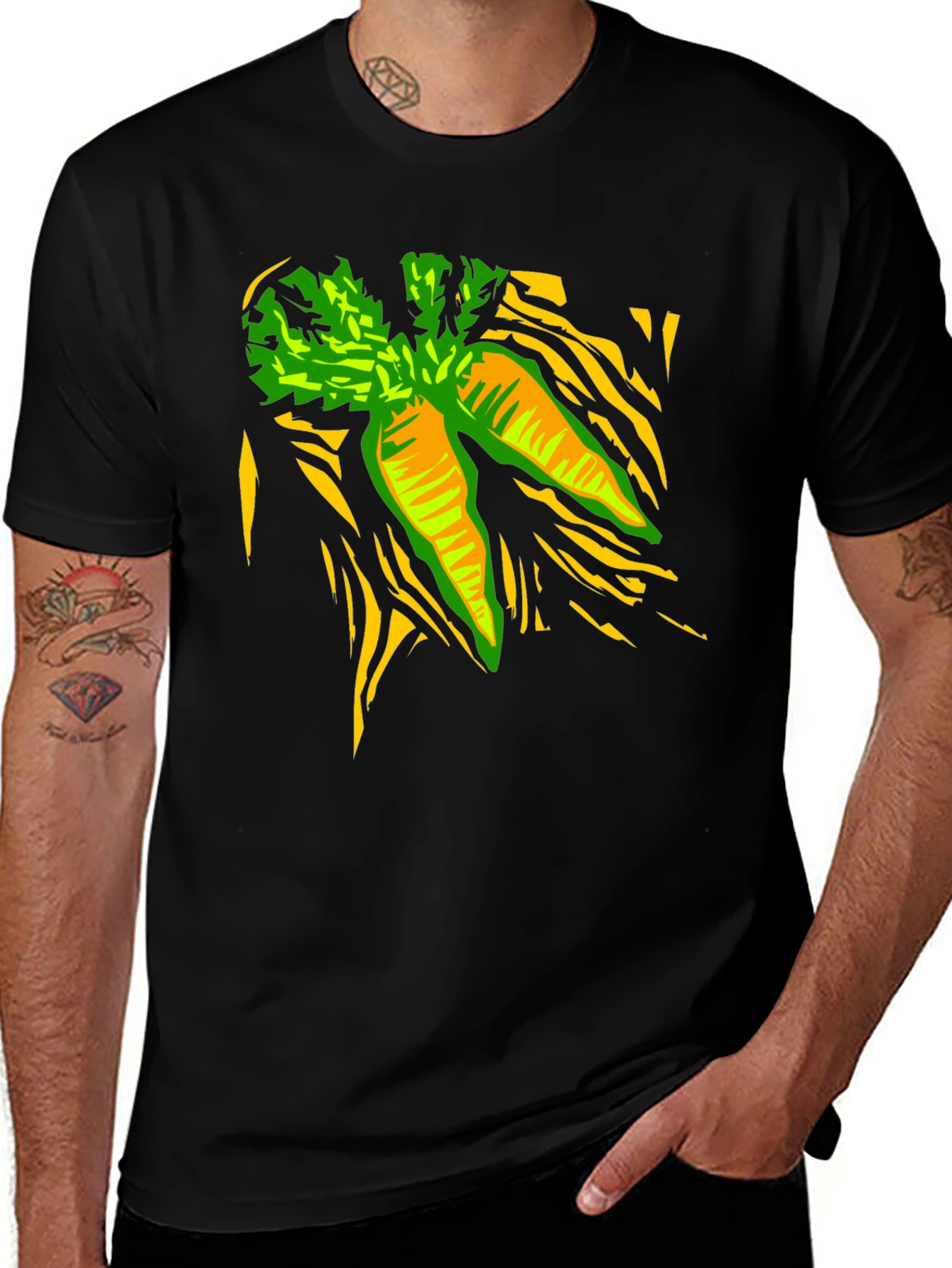 Carrot Graphic Print Black T-Shirt