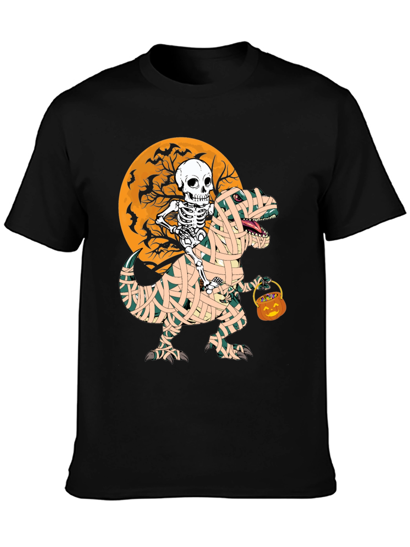 Halloween Skeleton Riding Mummy Dinosaur T-Shirt