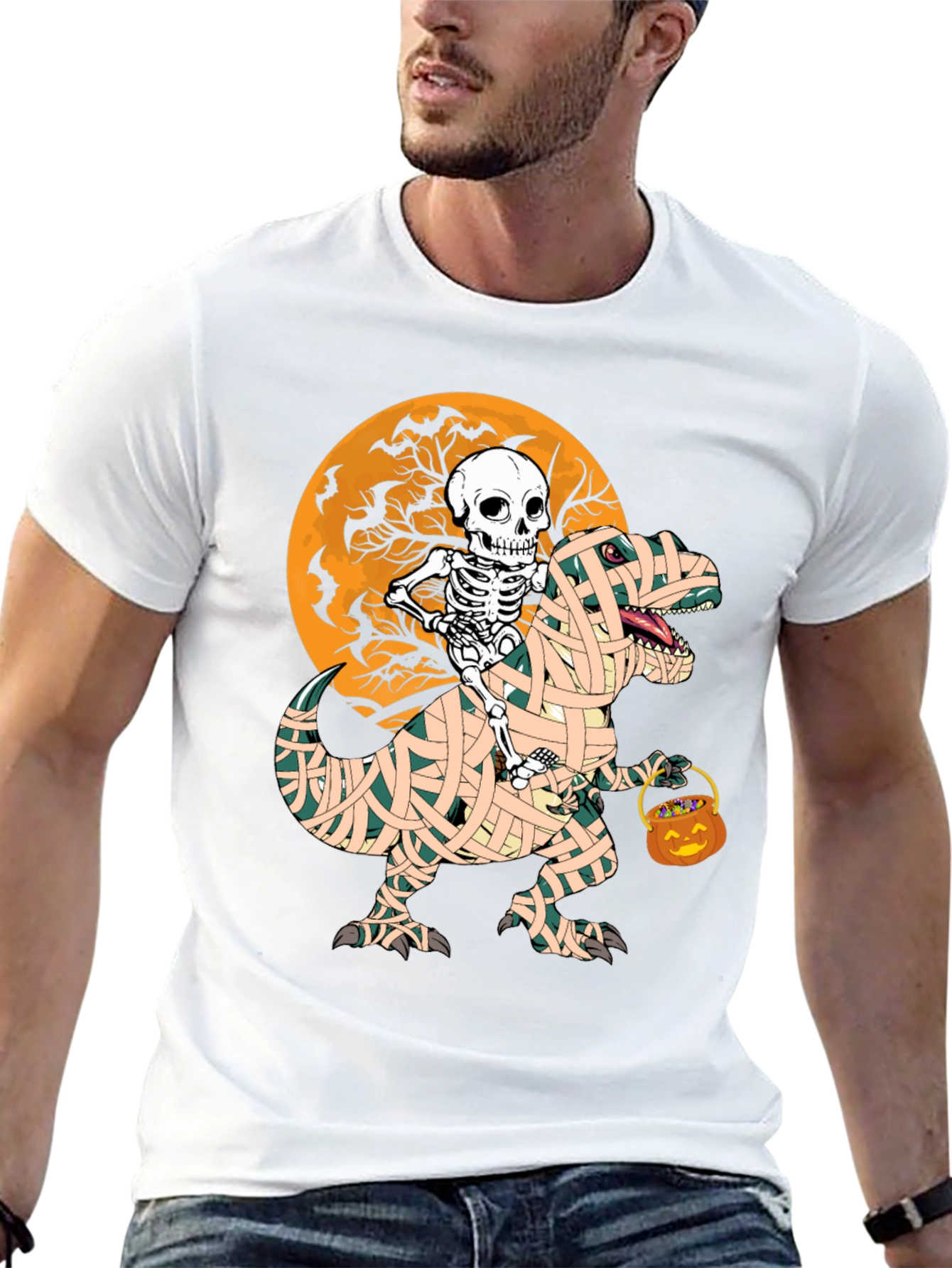 Halloween Skeleton Riding Mummy Dinosaur T-Shirt