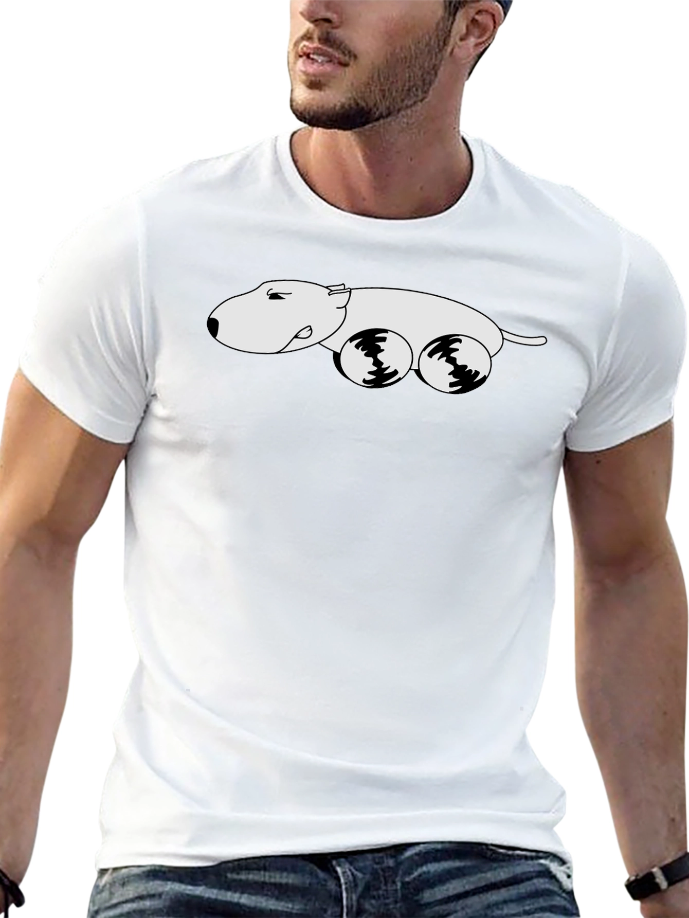 Black Tee with Cartoon Dog Car Graphic