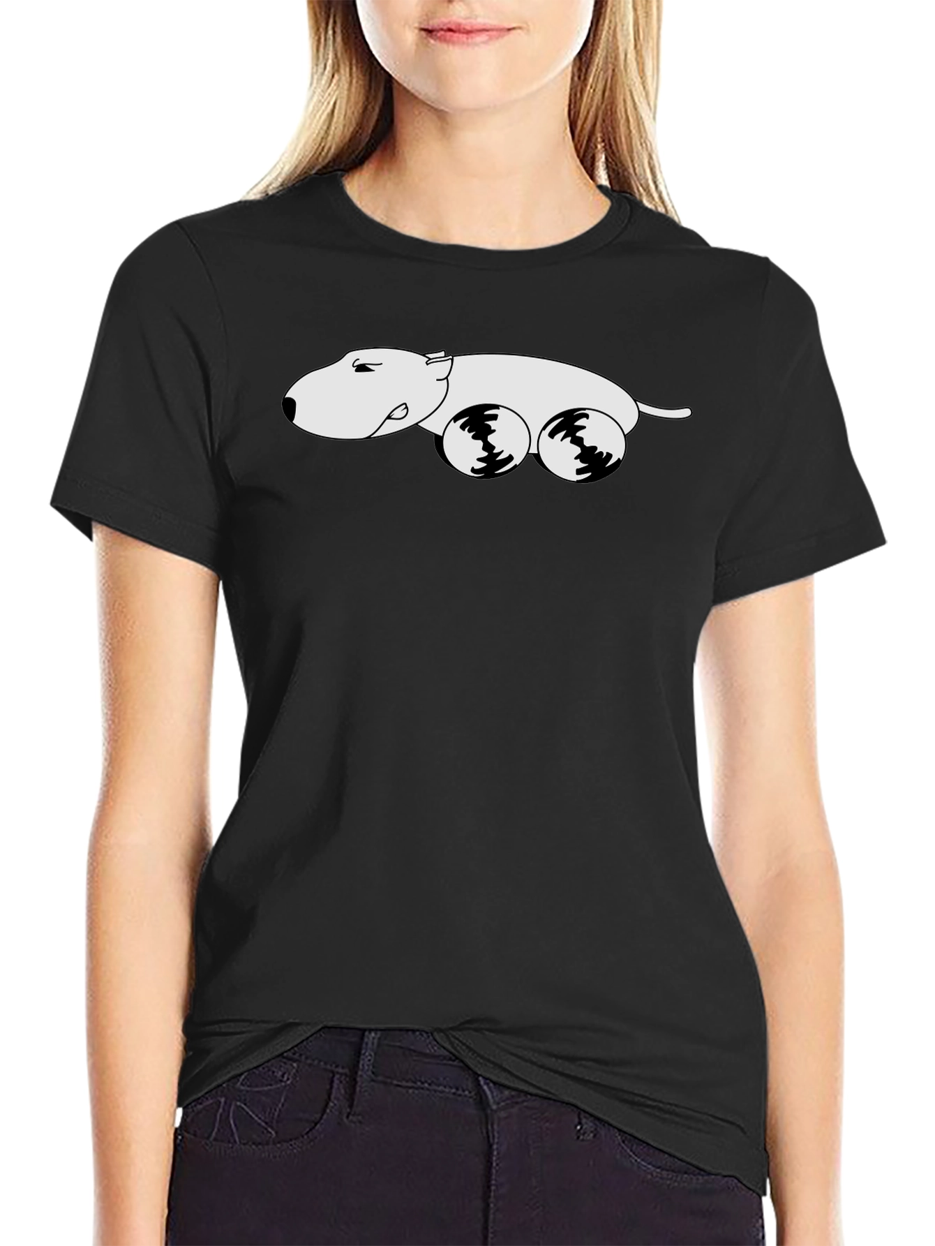 Black Tee with Cartoon Dog Car Graphic